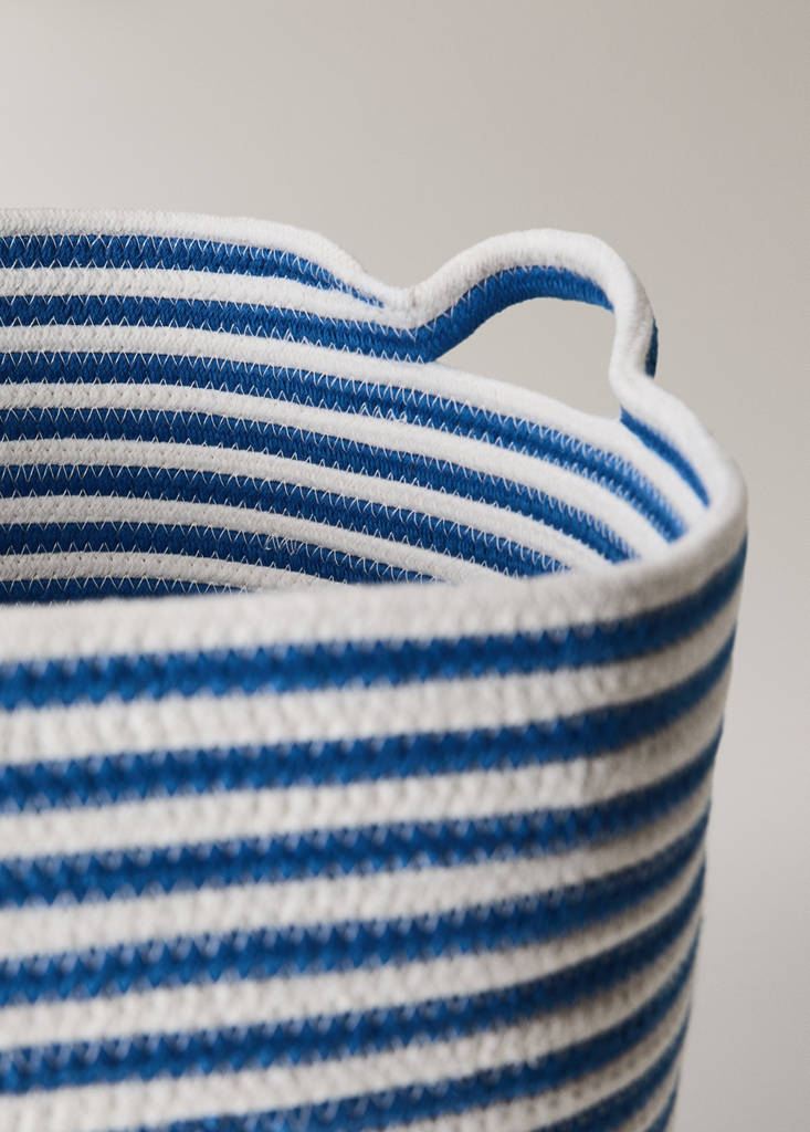 Large striped cotton basket — Blue