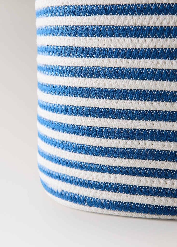 Large striped cotton basket — Blue