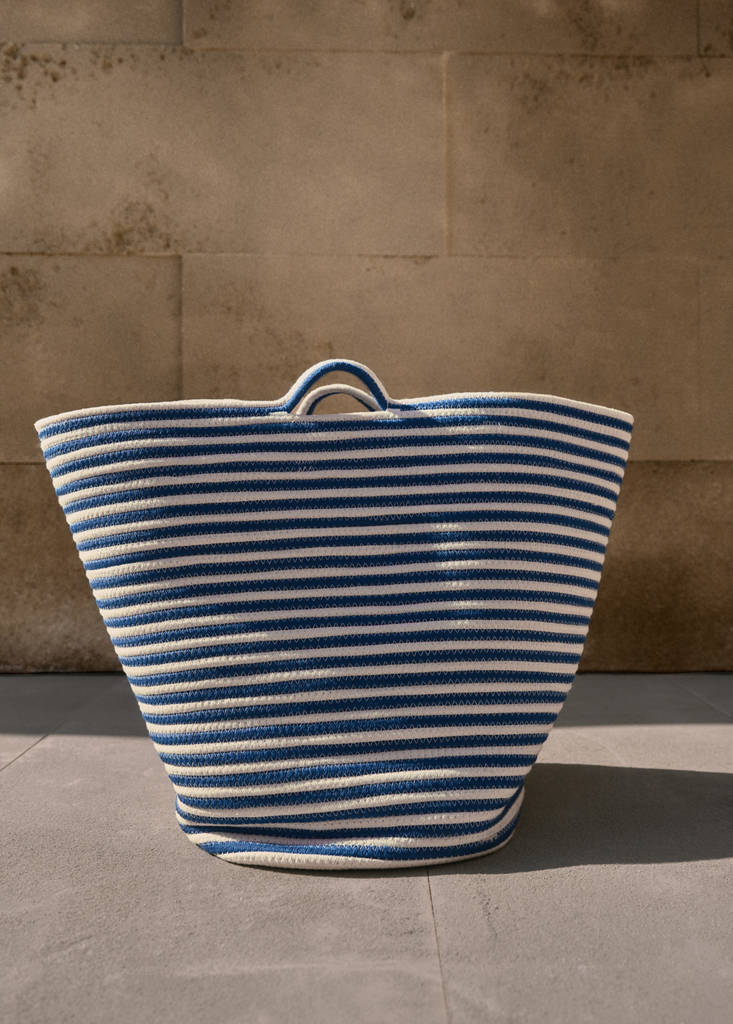 Large striped cotton basket — Blue
