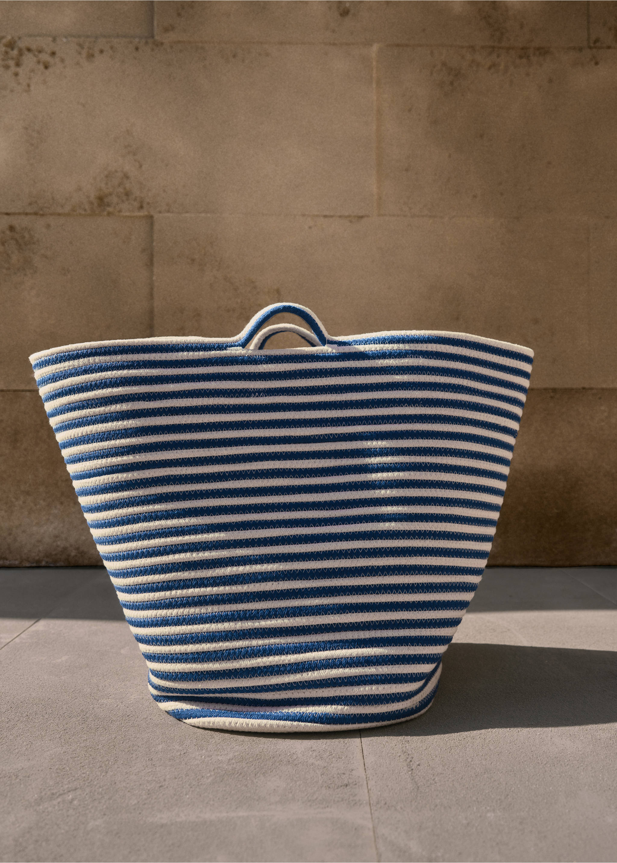 Large striped cotton basket - Details of the article 5, Blue. Ref: 27062894-00.