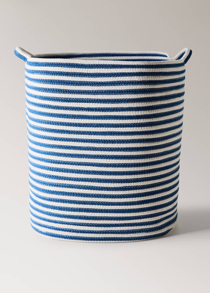 Large striped cotton basket — Blue