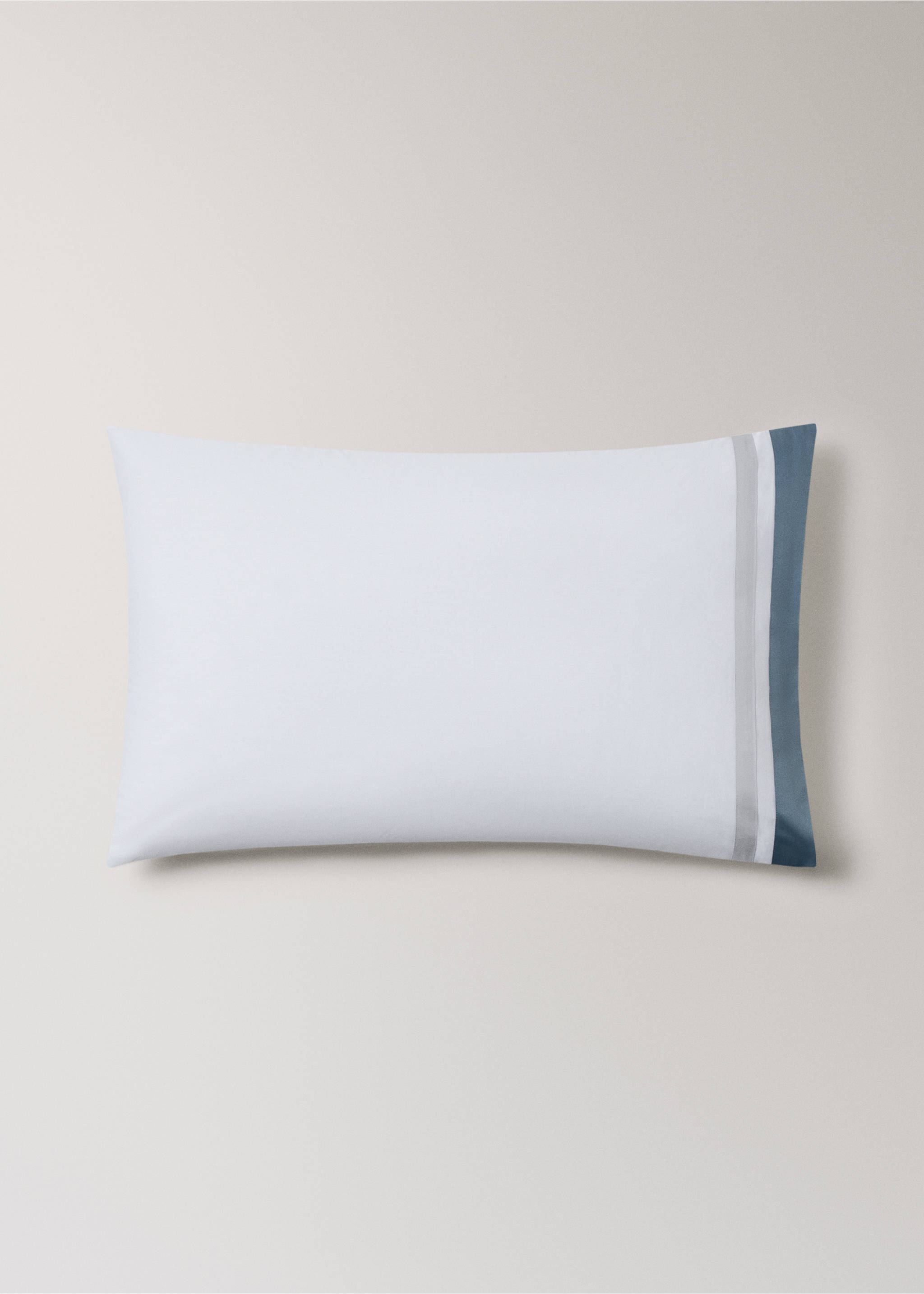 Two pillowcases with wide satin contrast band 50x75 cm - Article without model, Blue. Ref: 27062901-00.
