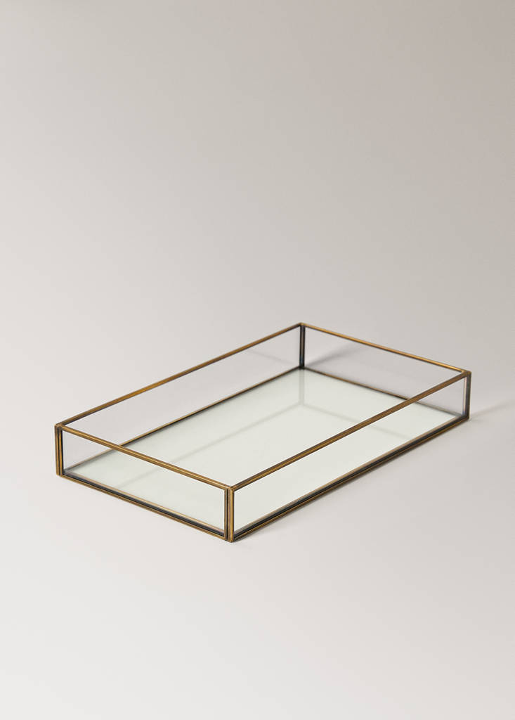 Medium glass embossed decorative tray — Gold