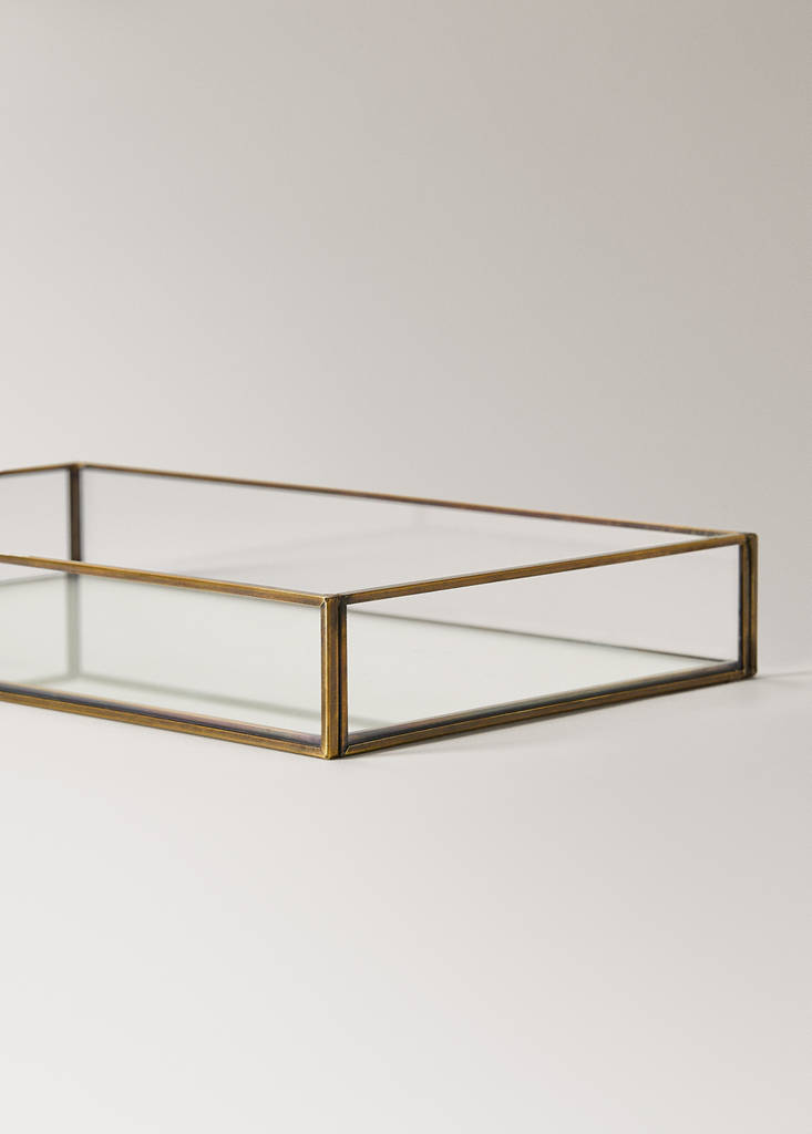 Medium glass embossed decorative tray — Gold