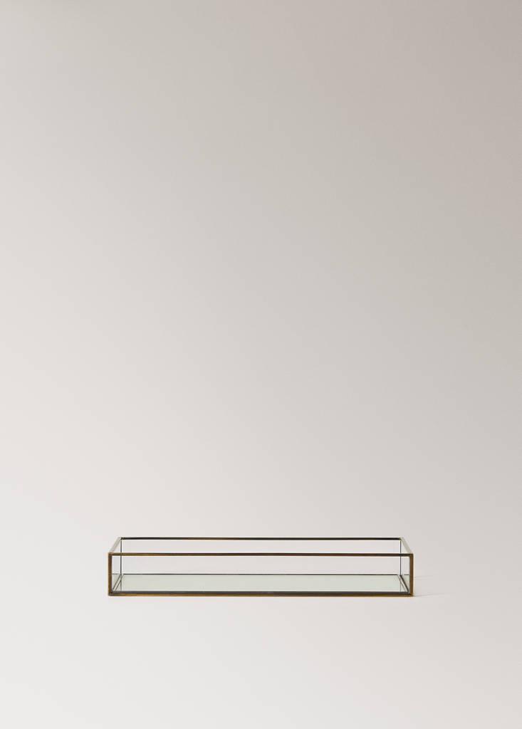 Medium glass embossed decorative tray — Gold