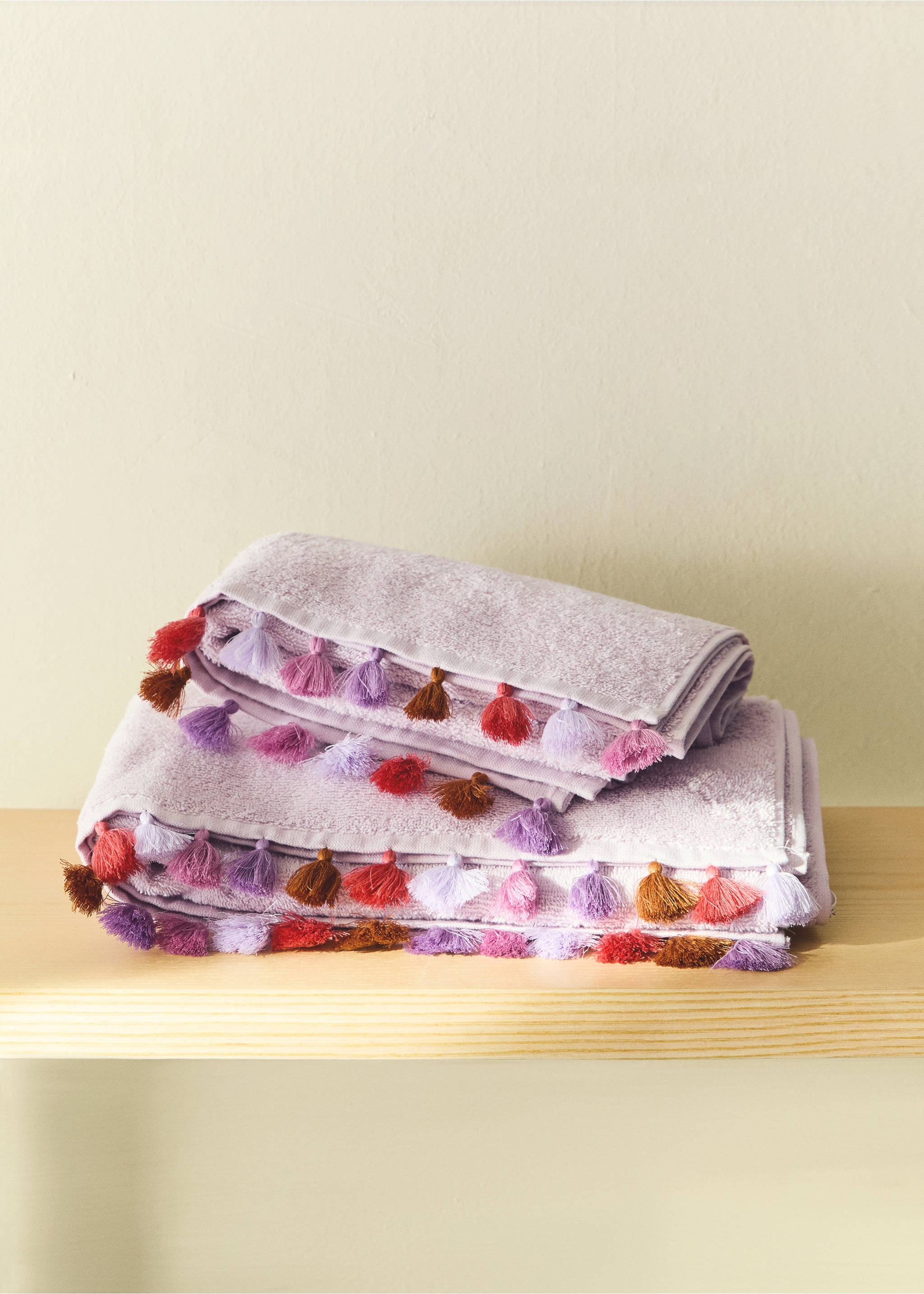 Cotton children's multi-coloured hand towel with pompoms - General plane, Lilac. Ref: 27062930-00.