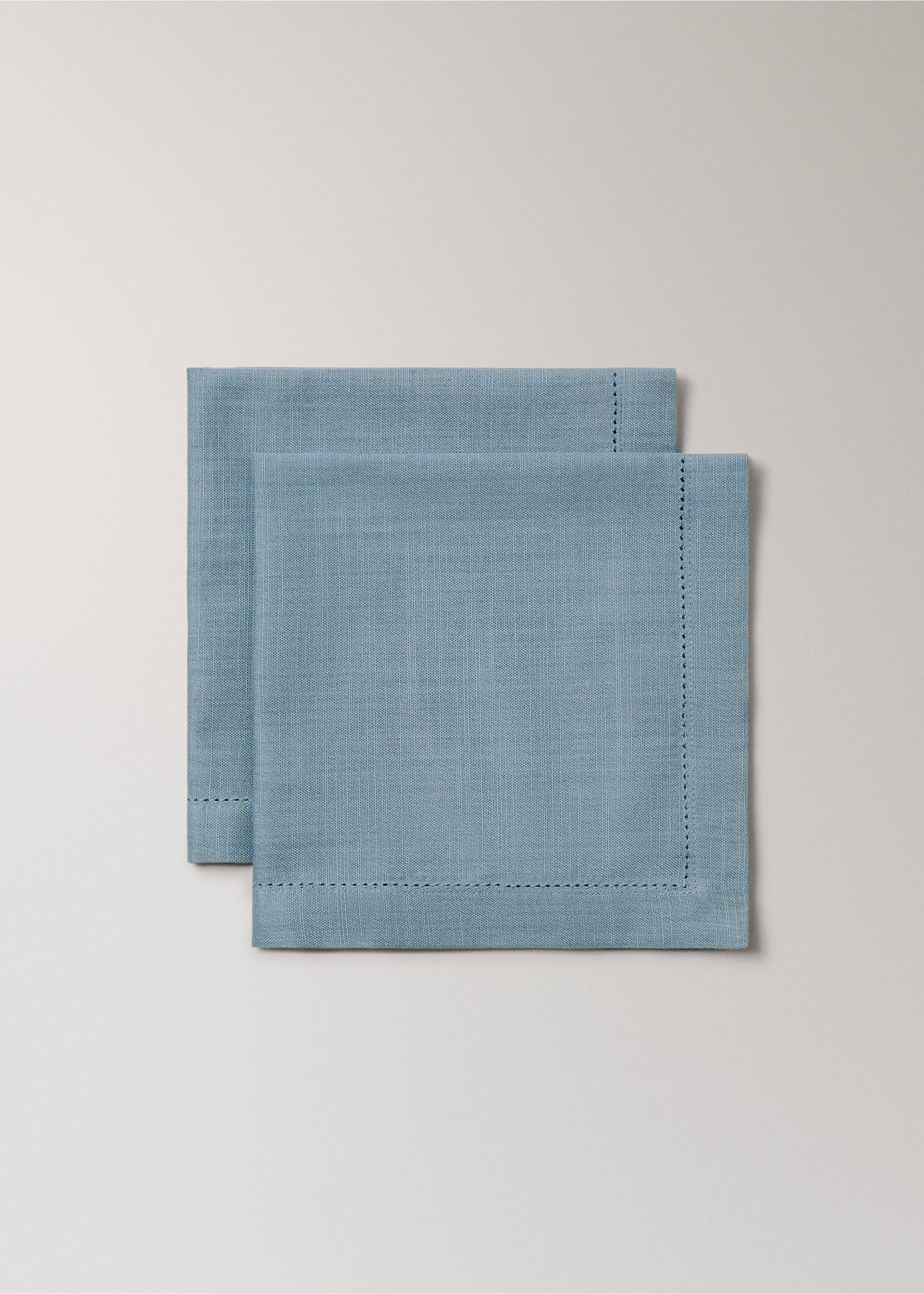 Cotton napkins with hemstitch detail - Details of the article 1, Blue. Ref: 27063277-00.