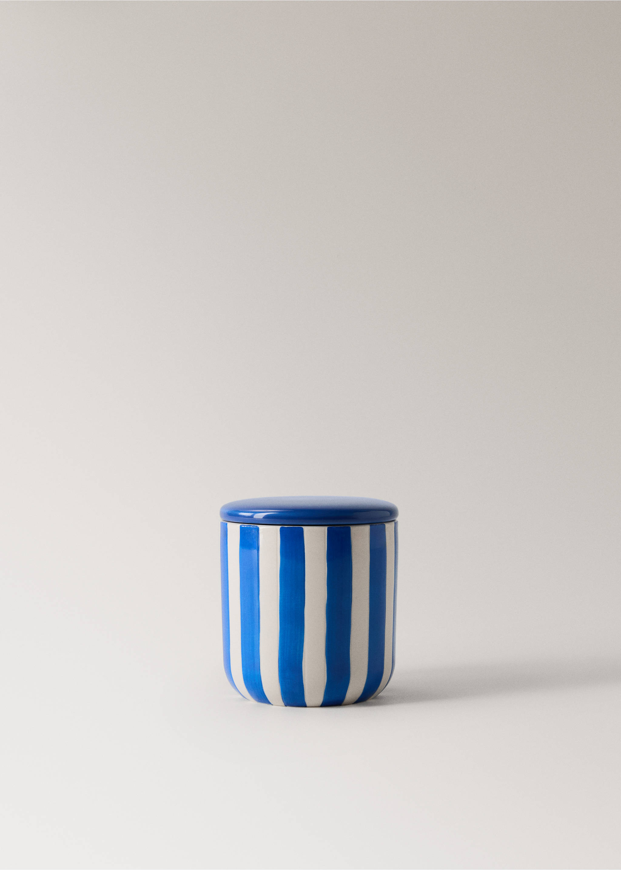 Ceramic bathroom jar with hand-painted stripes - Article without model, Blue. Ref: 27063281-00.