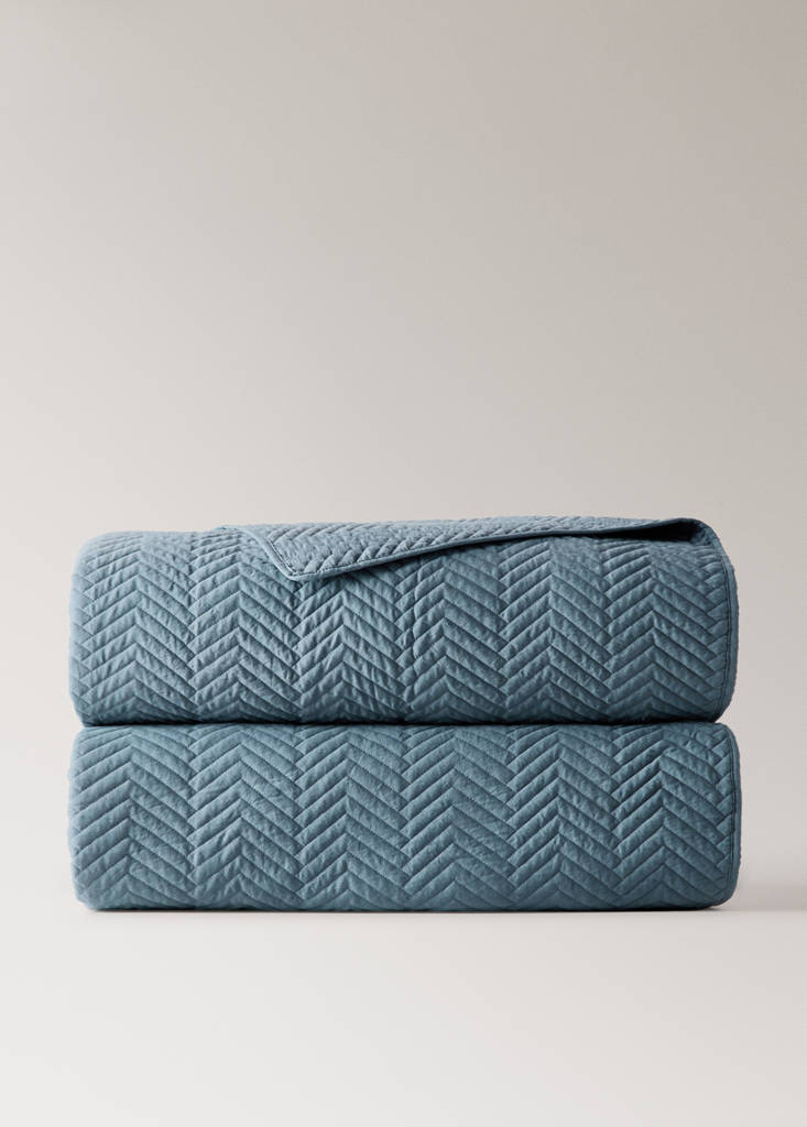 Weiche Mikrofaser-Bettdecke mit Fischgrätenmuster für 130/140 cm Bett — Blau