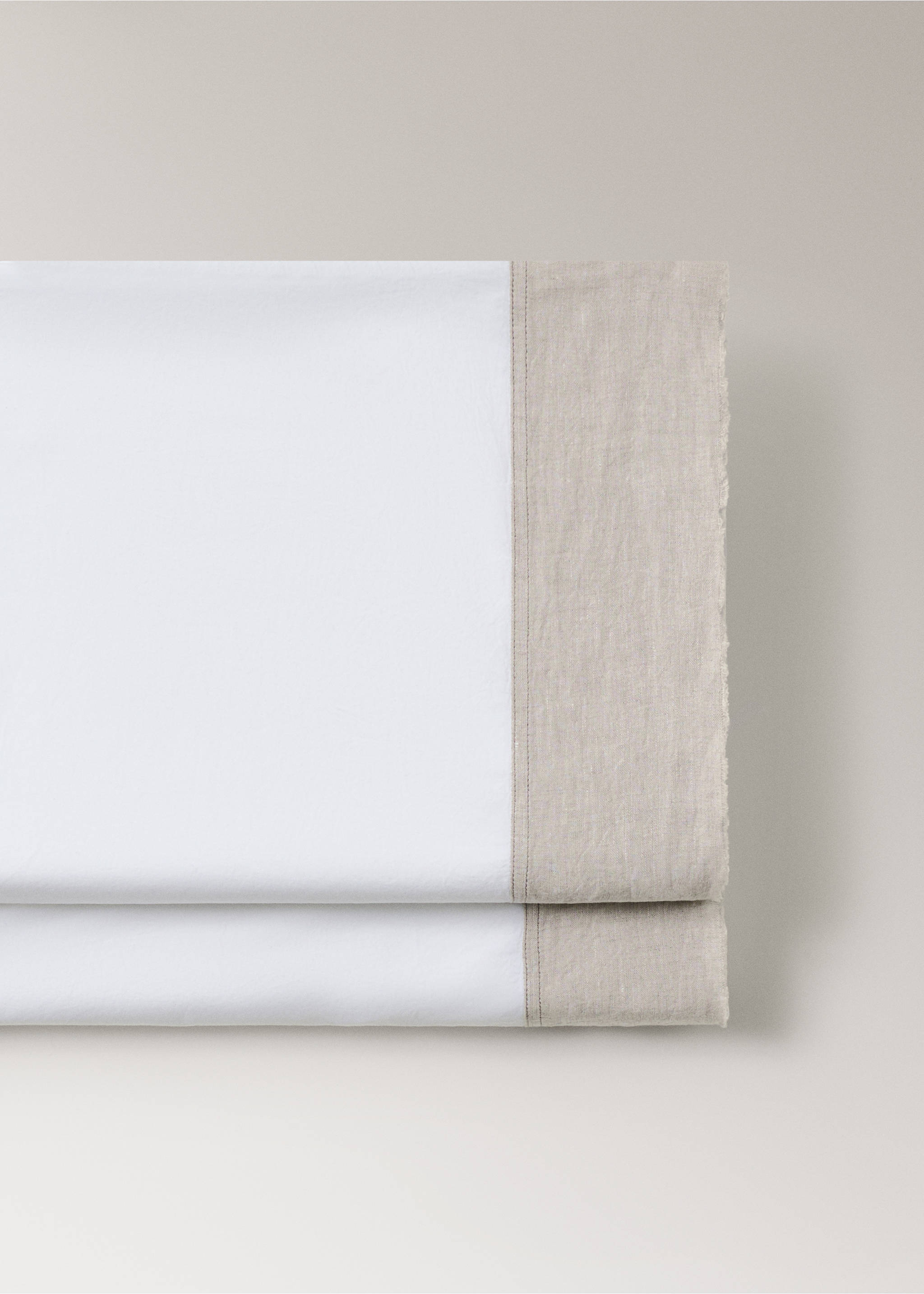 Washed cotton flat sheet with linen border for 90cm bed - Details of the article 2, Sand. Ref: 27063287-00.