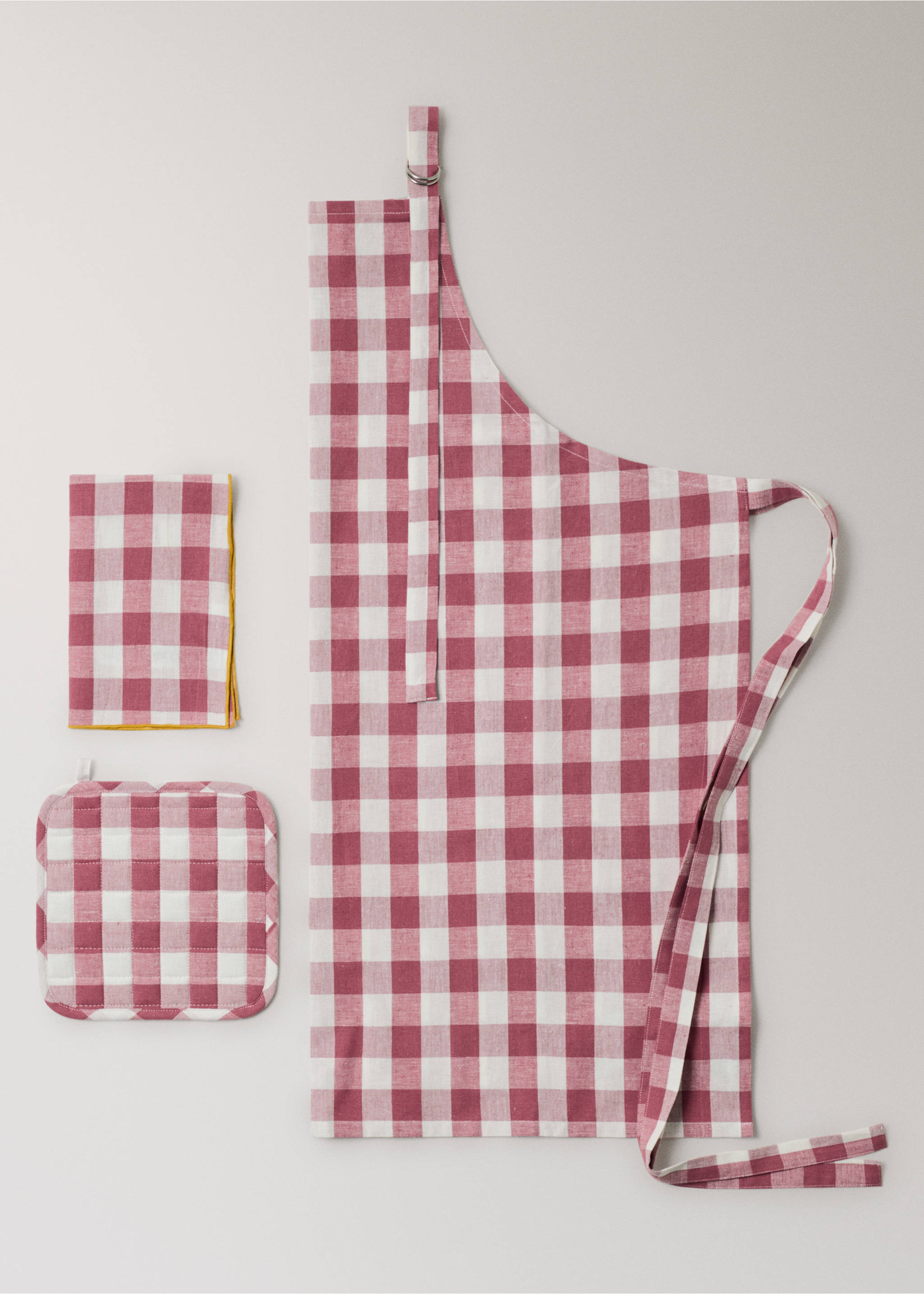 Cotton linen gingham pot holder - Details of the article 3, Pink. Ref: 27063291-00.