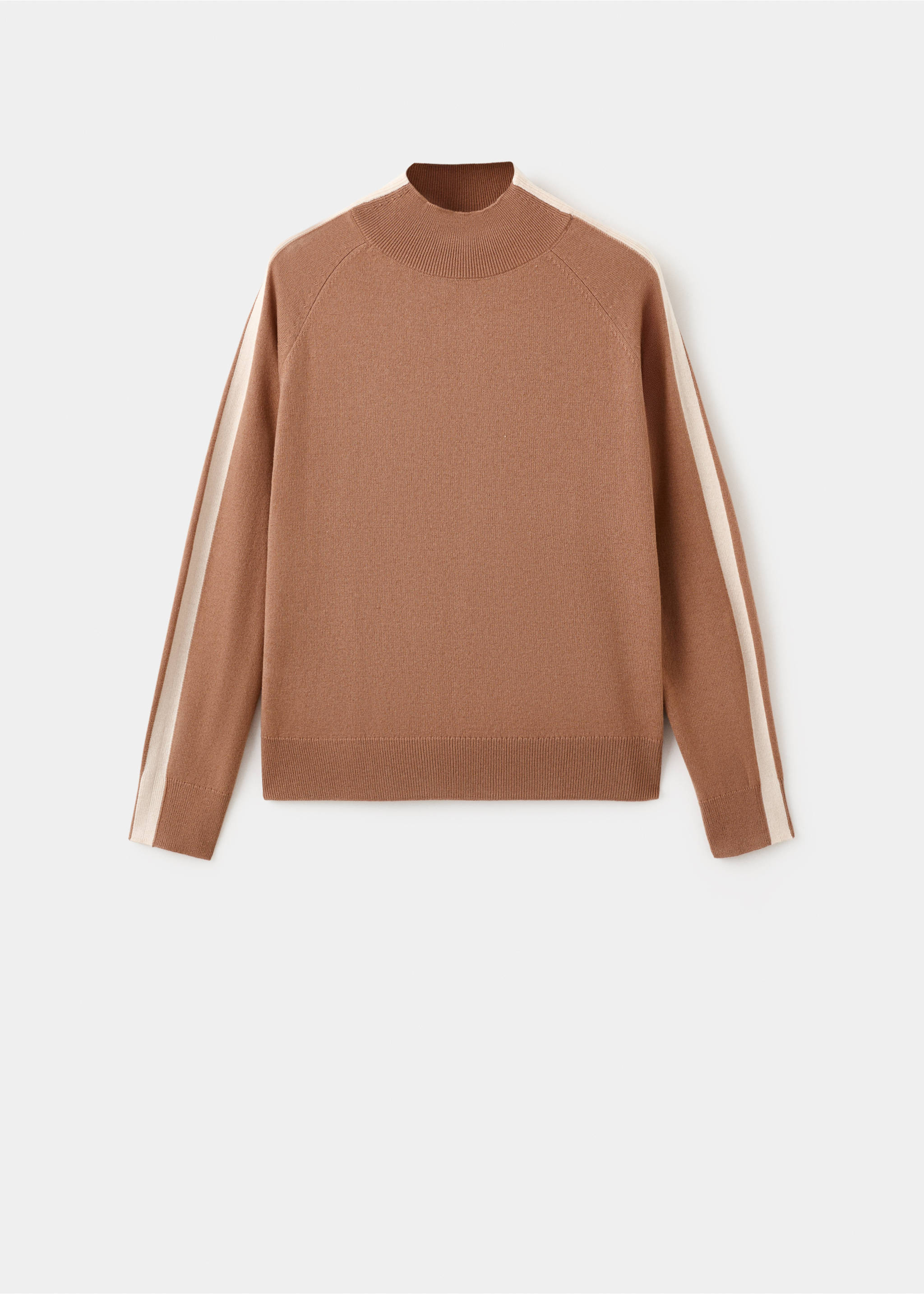 Sweater with contrasting stripes and perkins collar - Article without model, Medium Brown. Ref: 27063296-00.