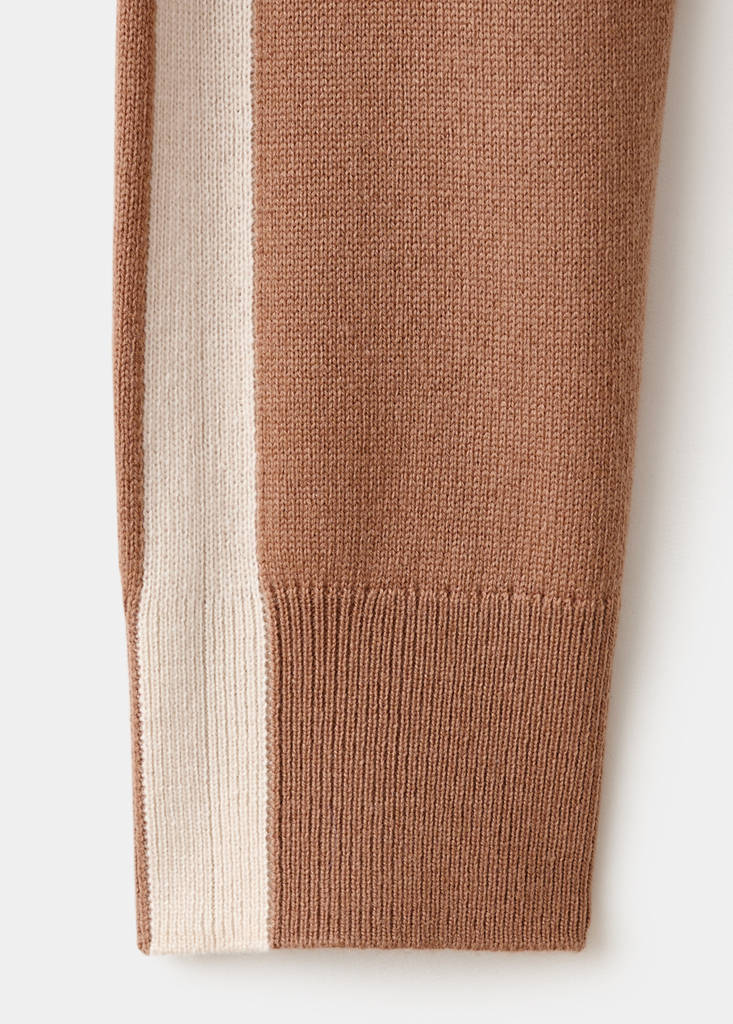 Sweater with contrasting stripes and perkins collar — Medium Brown