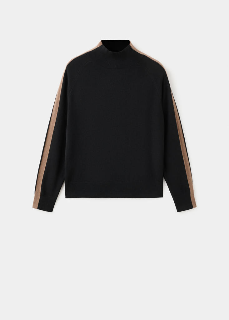 Sweater with contrasting stripes and perkins collar — Black
