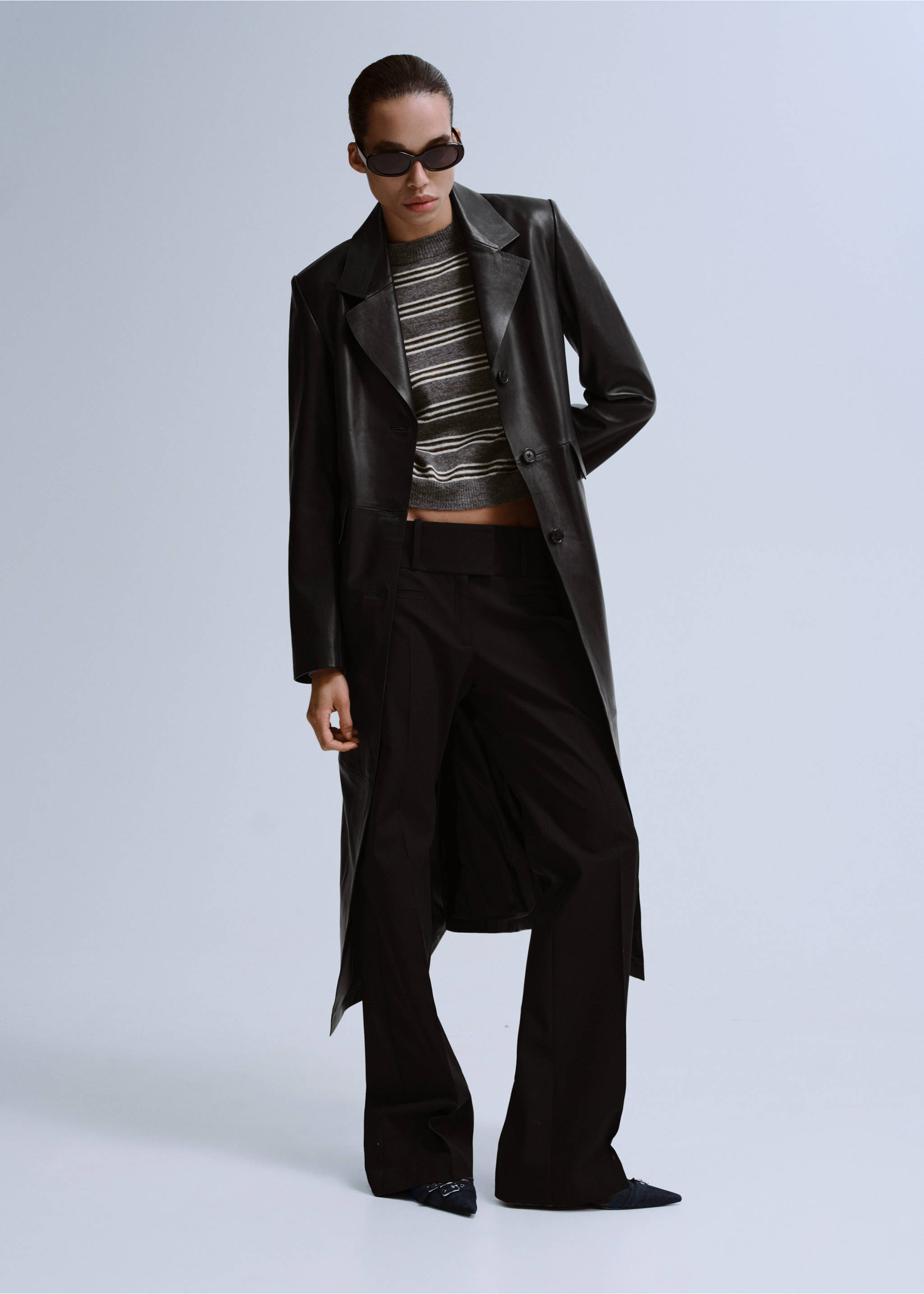 Strikket genser med striper - Total bildeutsnitt, Medium gråmelert. Ref: 27063297-00.