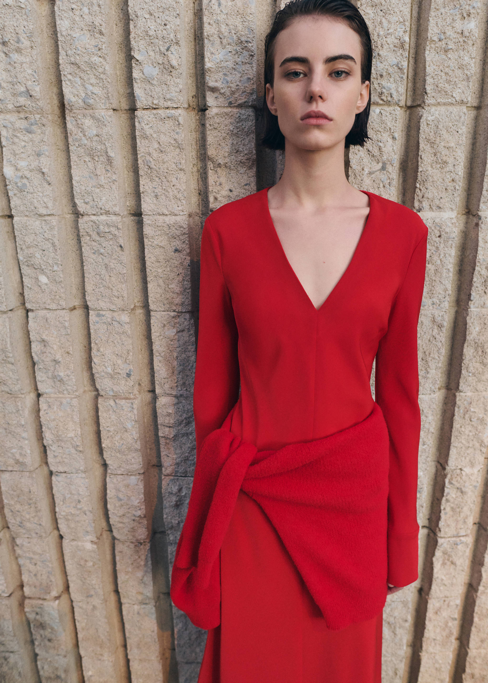 Jurk met riem en V-hals - Middenvlak