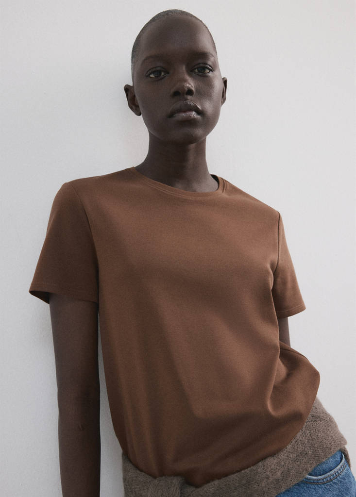 Short-sleeved cotton t-shirt — Brown