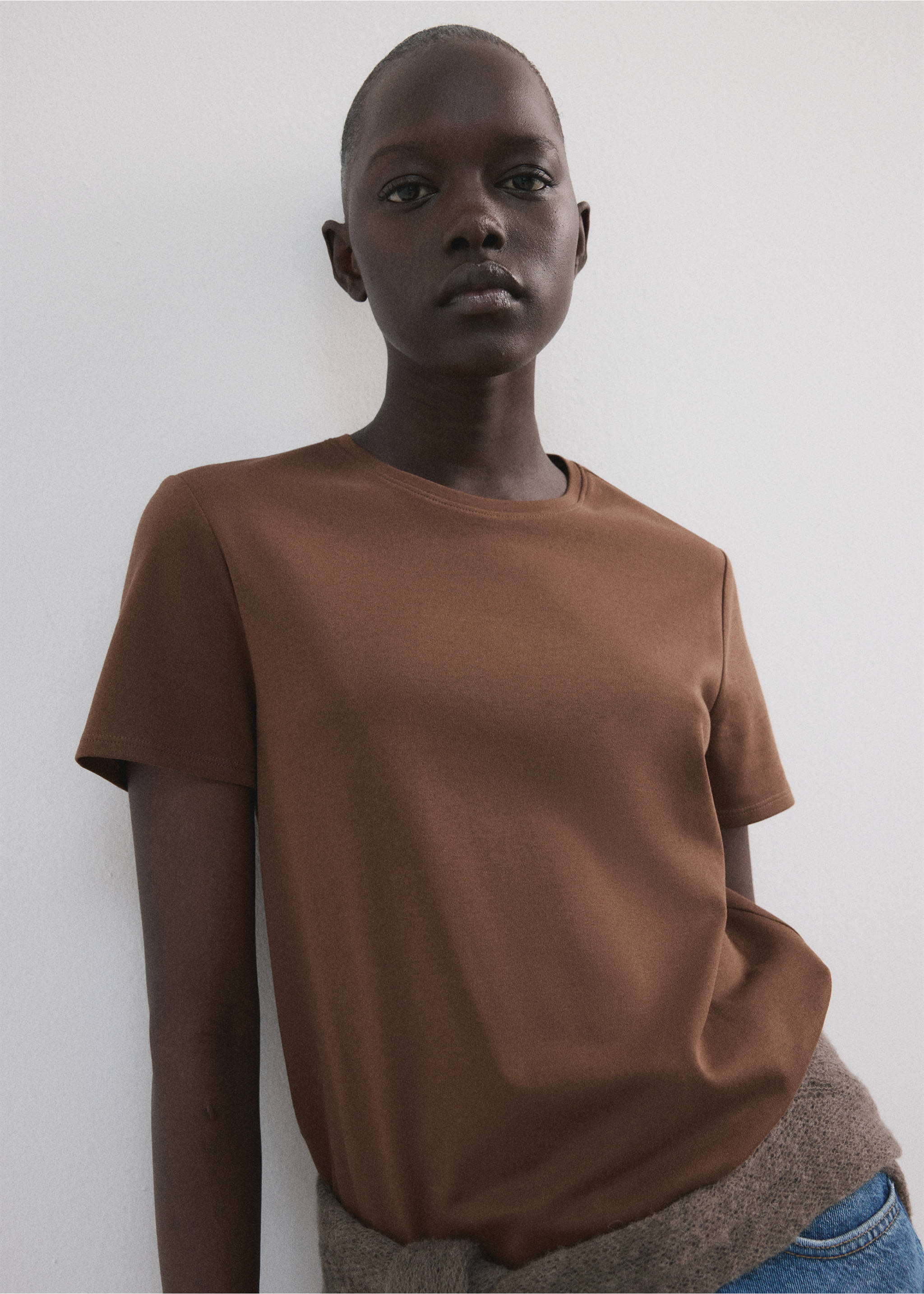 Camiseta algodón manga corta - Plano medio, Marrón. Ref: 27063312-00.
