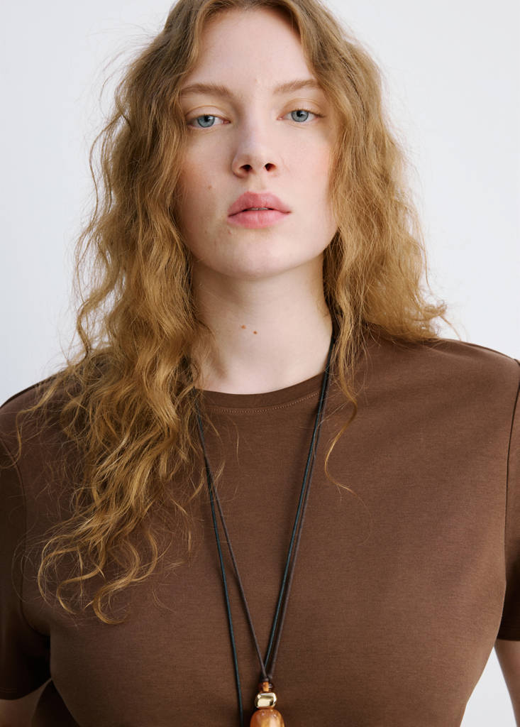 Short-sleeved cotton t-shirt — Brown