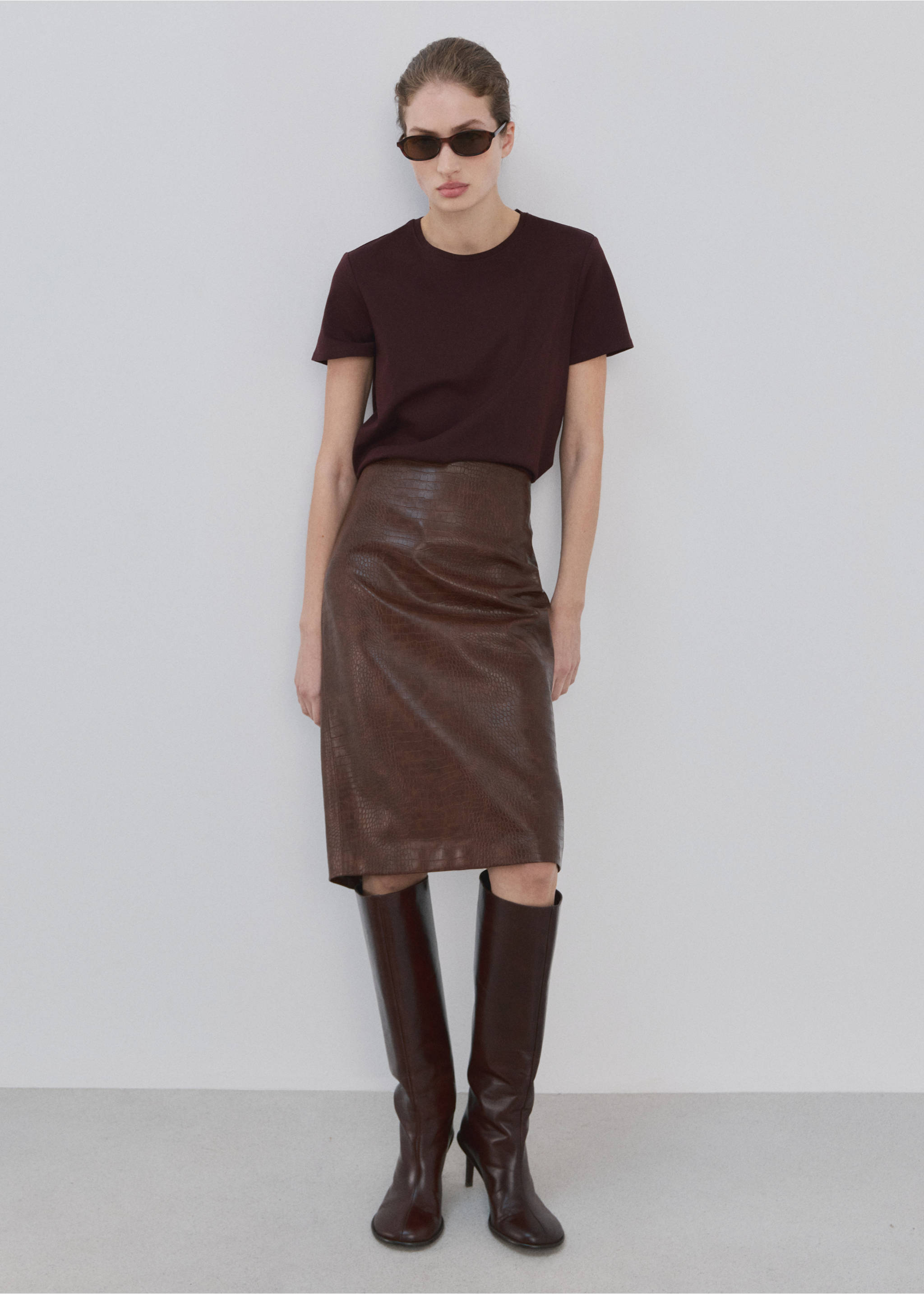 T-shirt de algodão com manga curta - Plano geral, Bordeaux. Ref: 27063312-00.