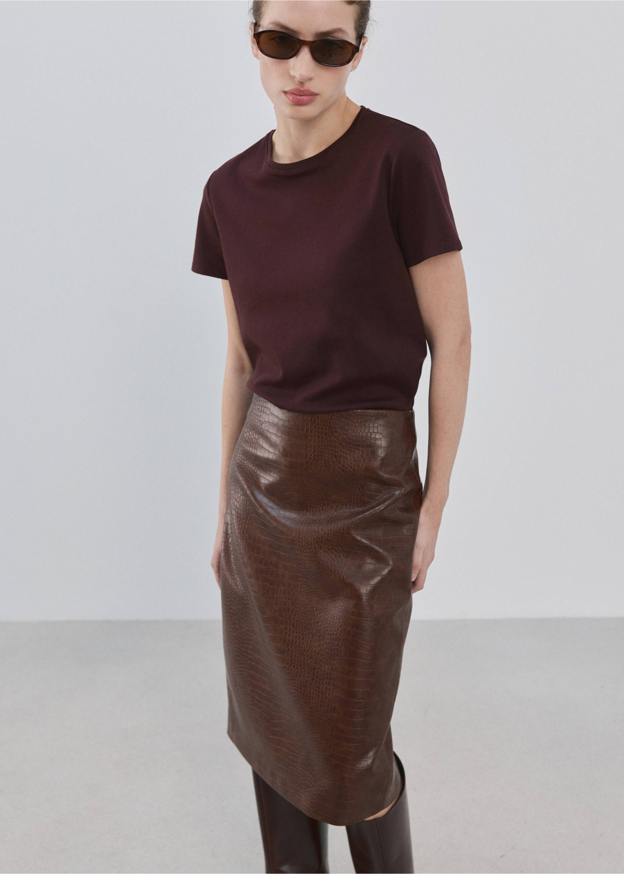 T-shirt de algodão com manga curta - Plano médio, Bordeaux. Ref: 27063312-00.