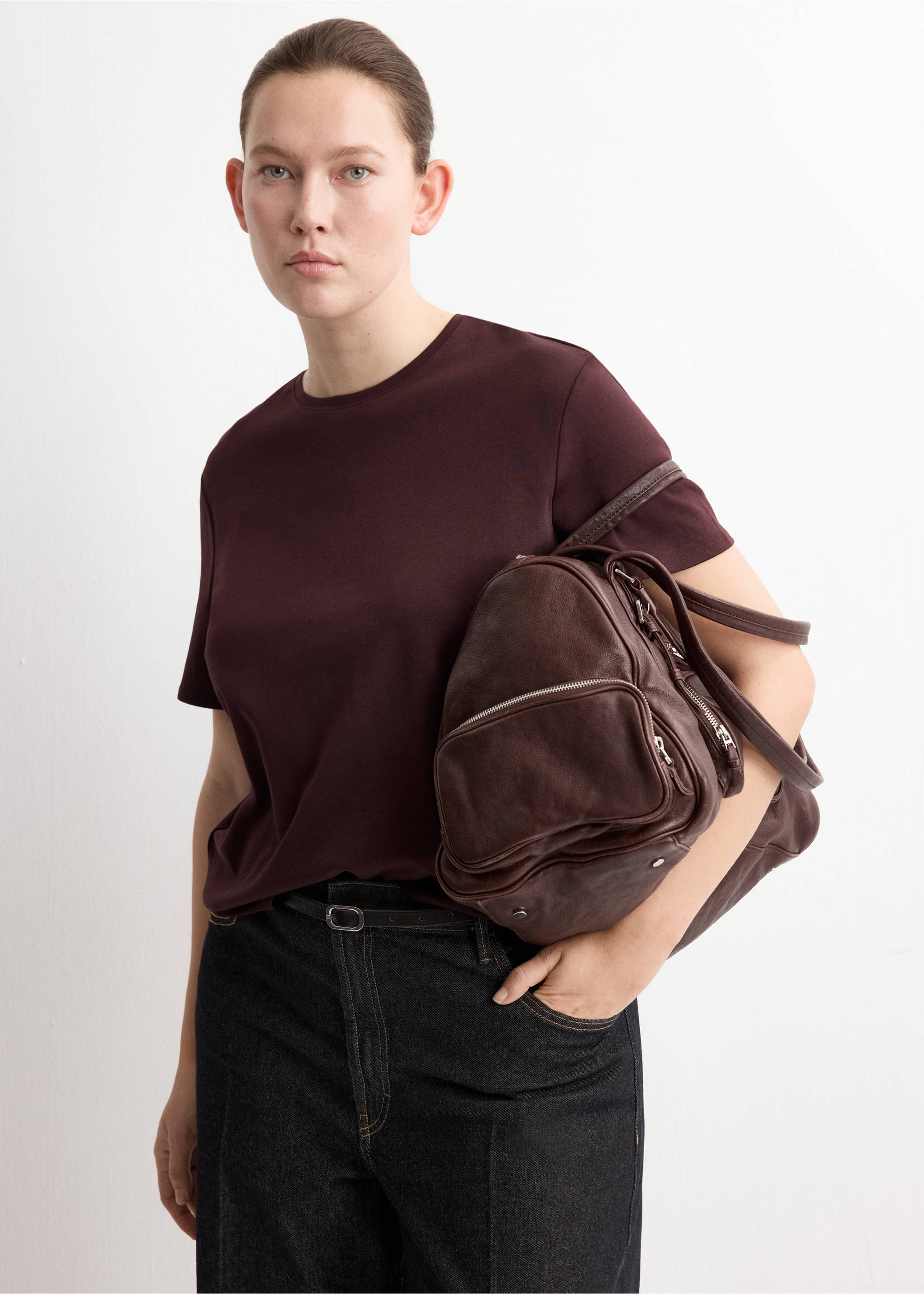 T-shirt de algodão com manga curta - Pormenor do artigo 5, Bordeaux. Ref: 27063312-00.