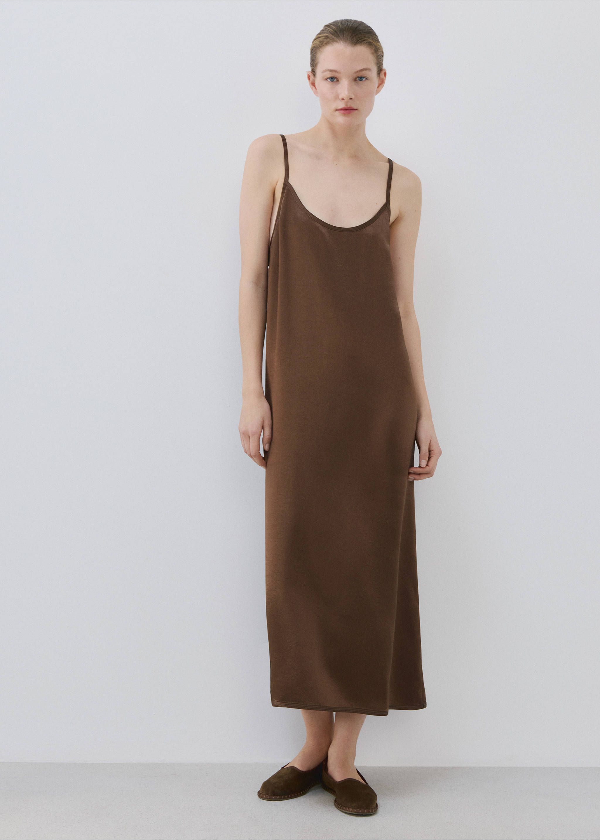 Long satin nightgown - General plane, Brown. Ref: 27063313-00.