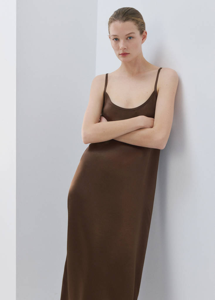 Long satin nightgown — Brown