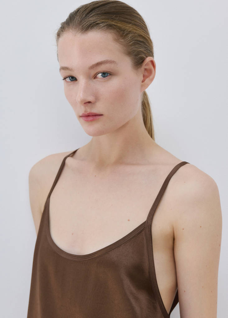 Long satin nightgown — Brown