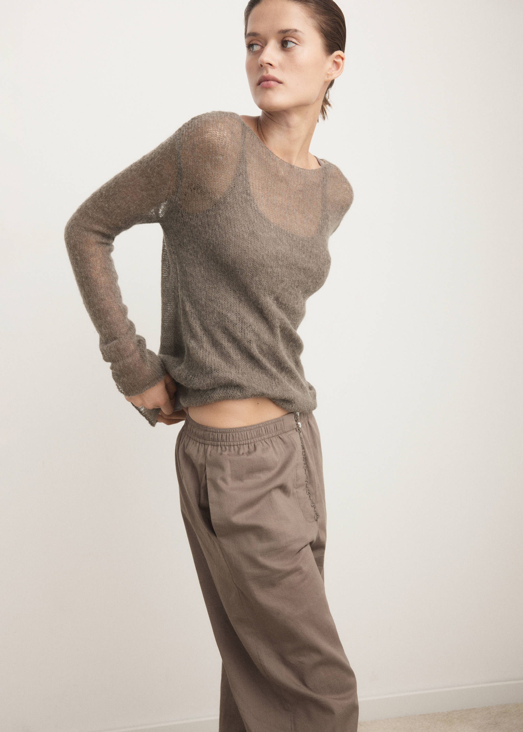 Pull laine maille ajourée - Plan moyen