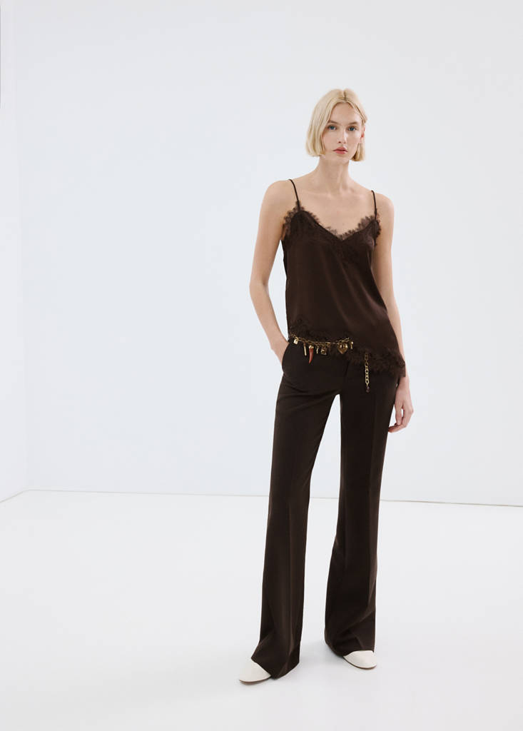 Mid-rise flare trousers — Chocolate