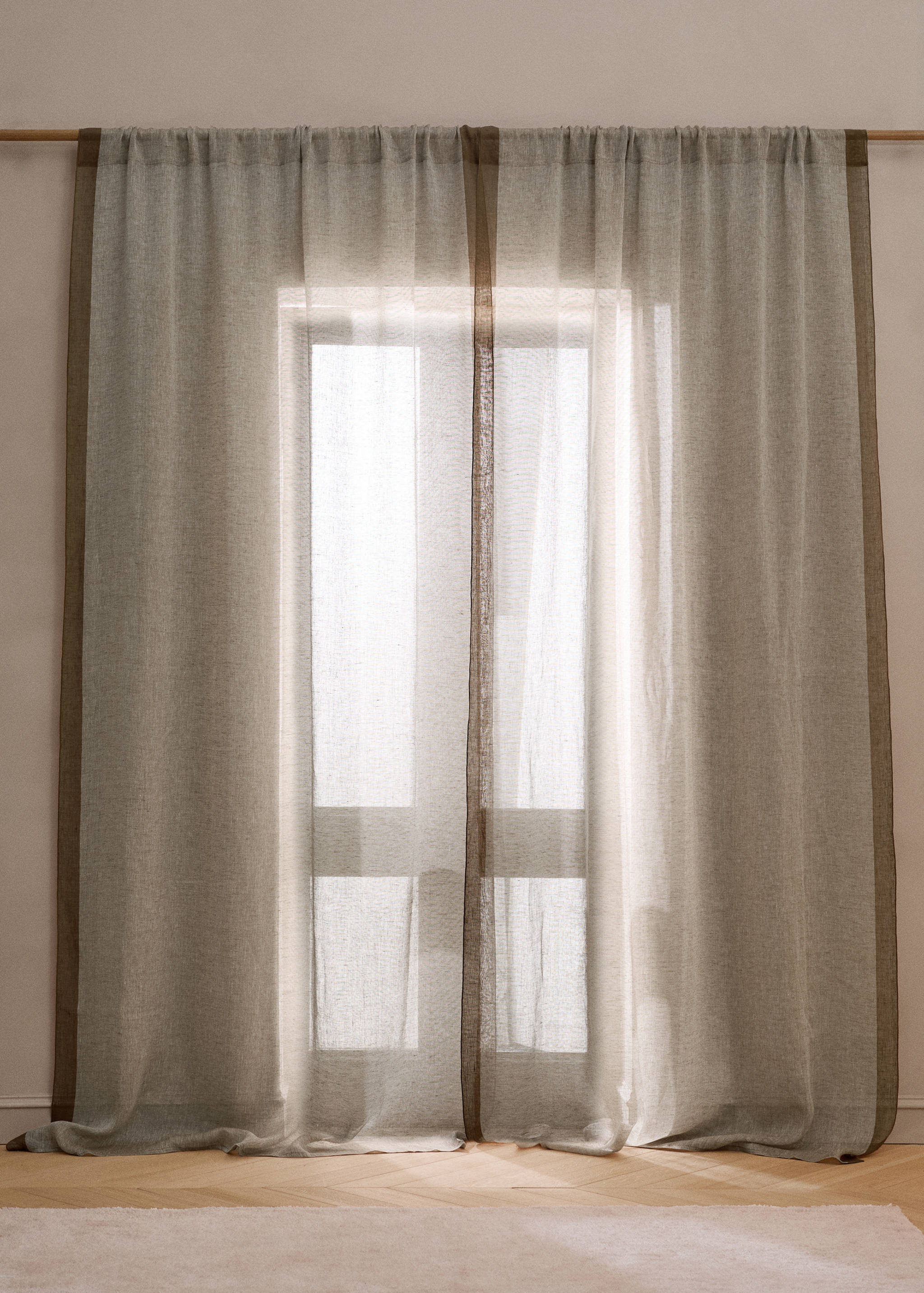 100% linnen gordijn met zijstreep, lichtdoorlatend - Overzichtstekening