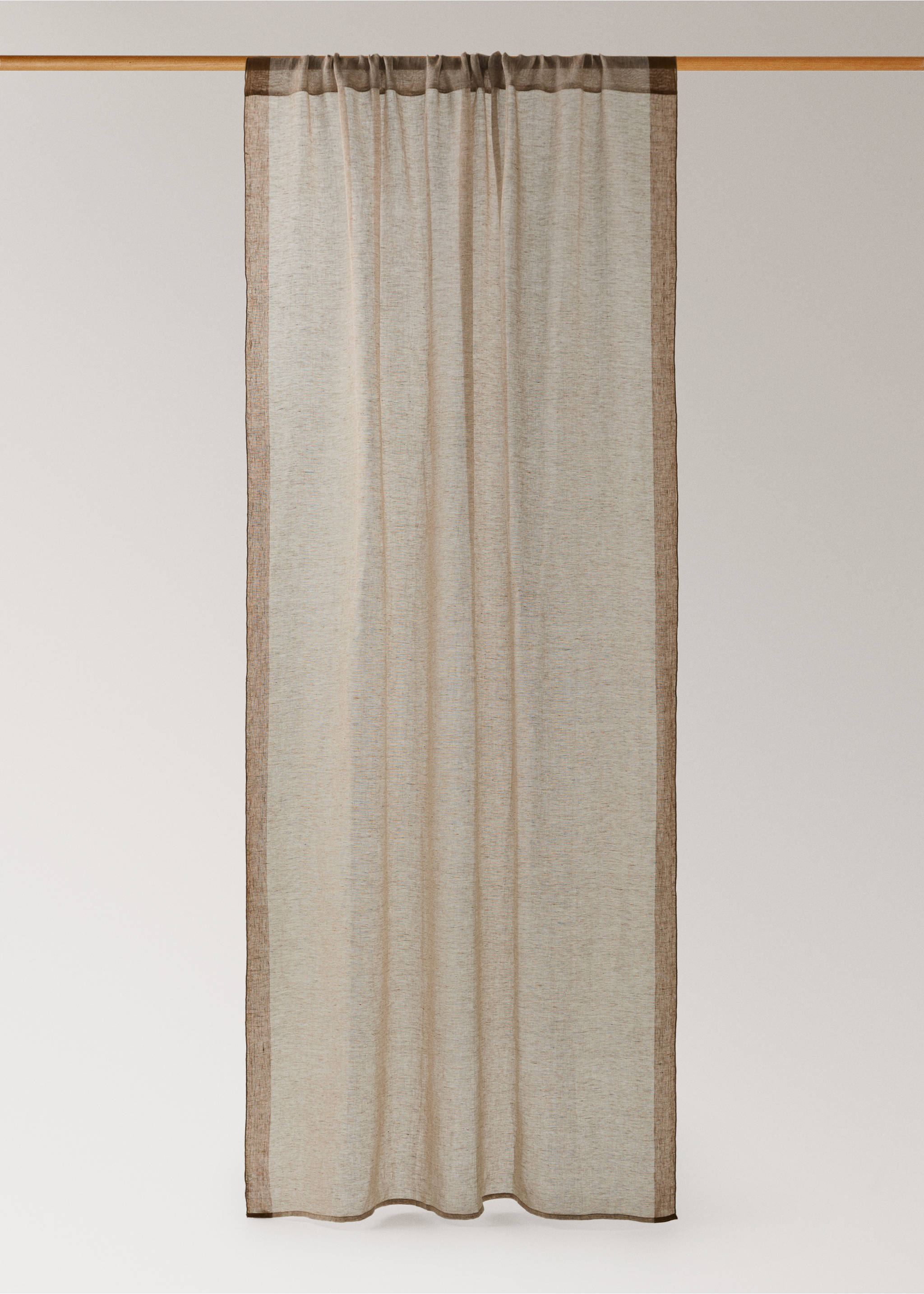Rideau 100 % lin rayures latérales faible opacité - Article sans modèle, Caramel. Ref: 27063316-00.
