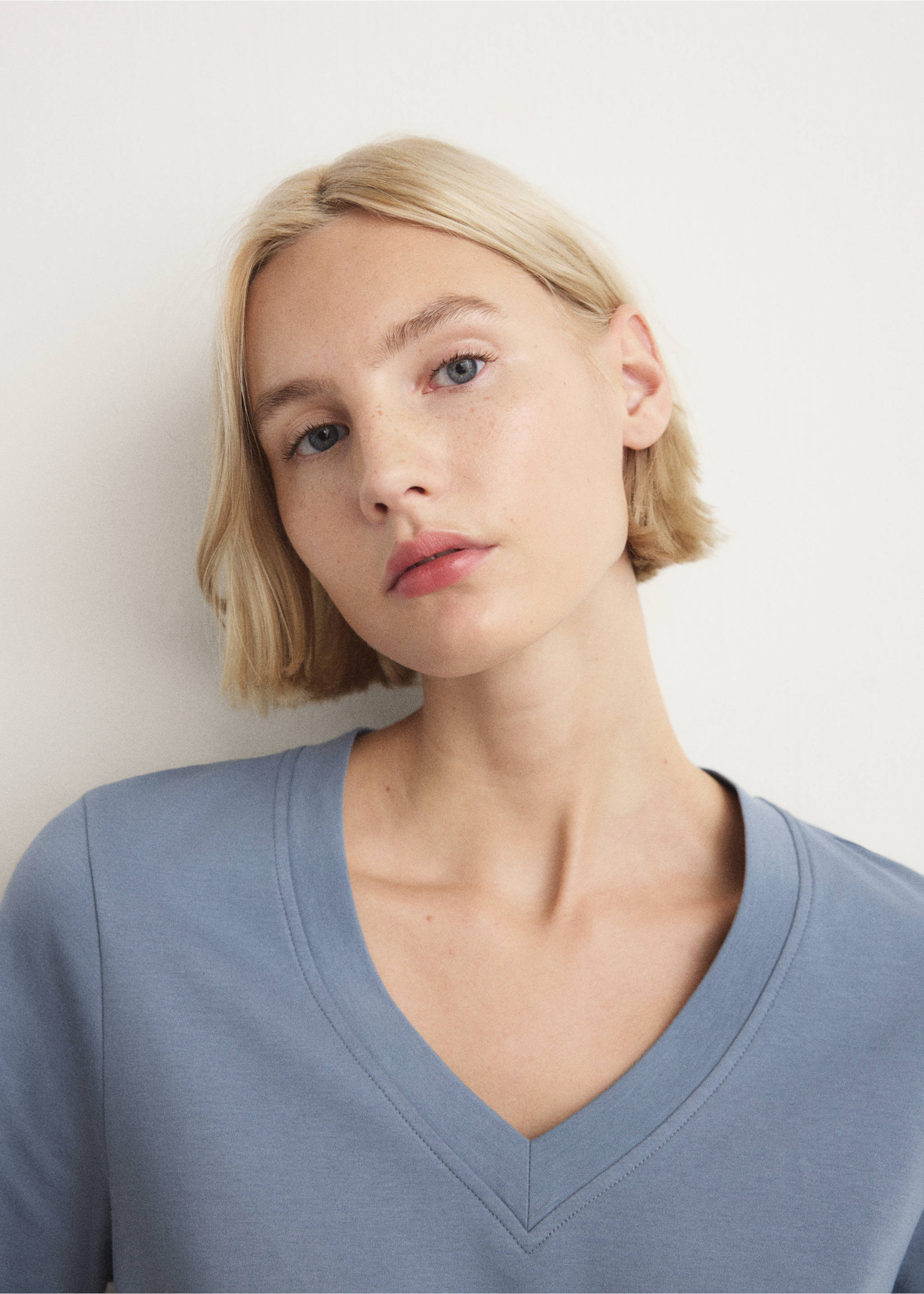 Μπλούζα πιτζάμας βαμβάκι κοντό μανίκι - Μεσαίο πλάνο, Μπλε. Ref: 27063317-00.