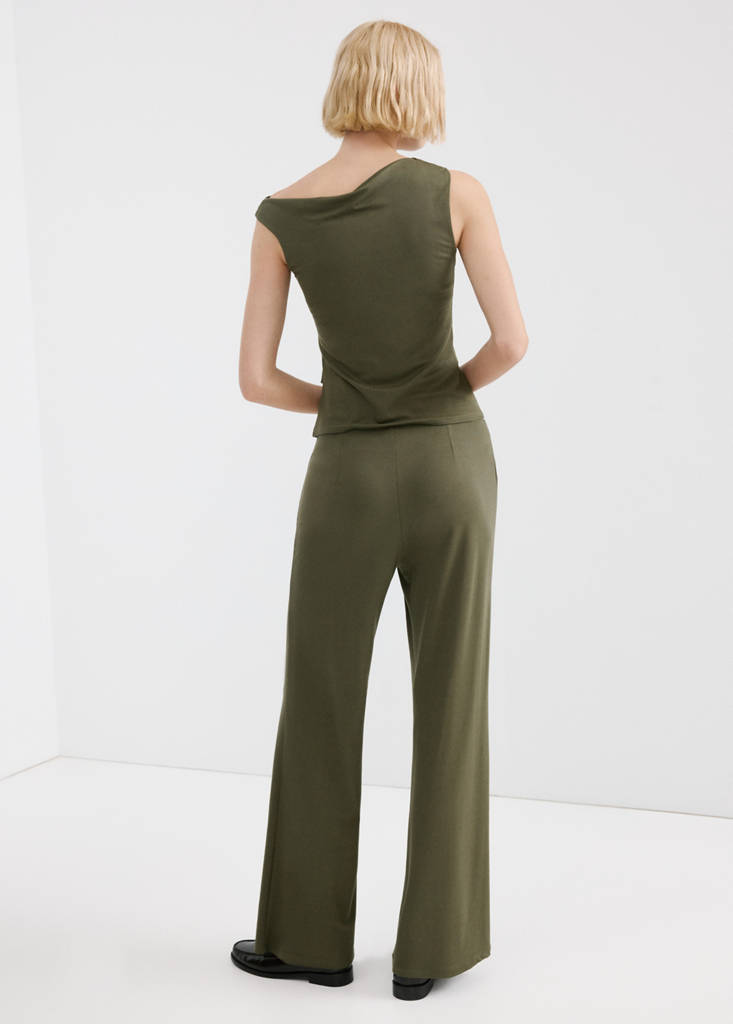 Straight-fit trousers with elastic waist — Khaki