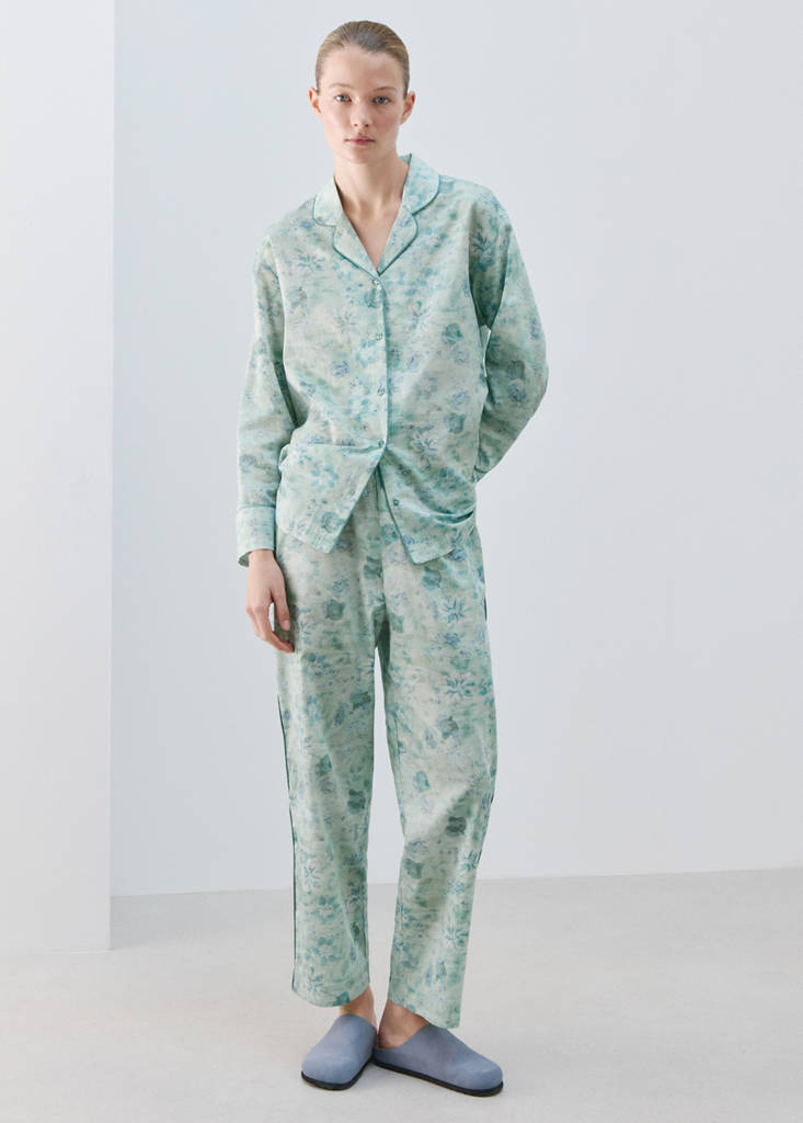 Printed piping pyjama top — Mint Green