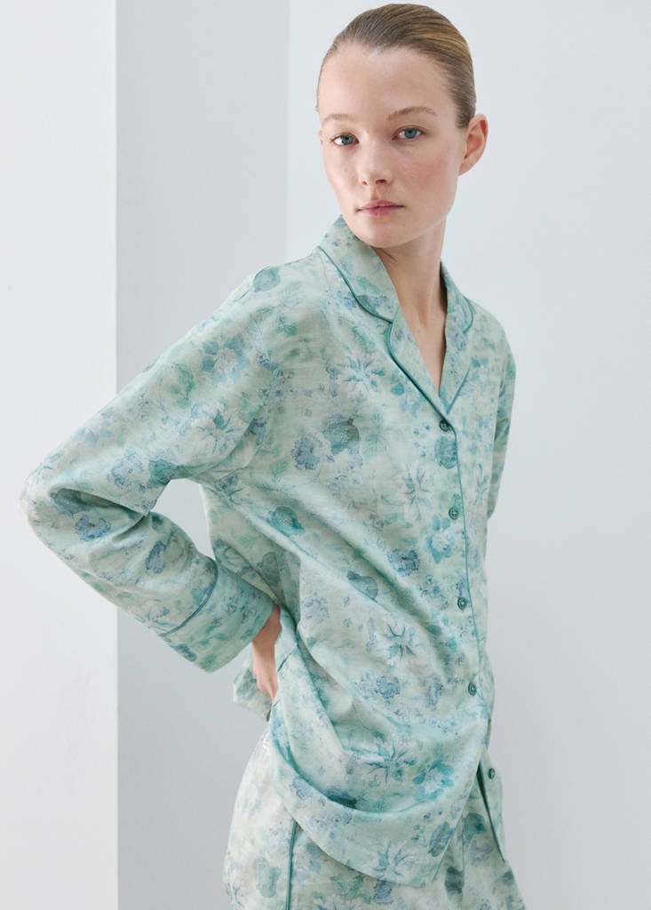 Printed piping pyjama top — Mint Green