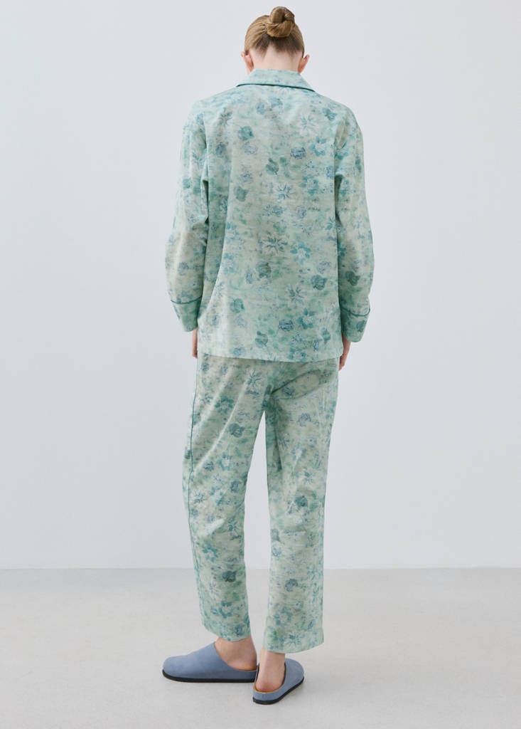 Printed piping pyjama top — Mint Green