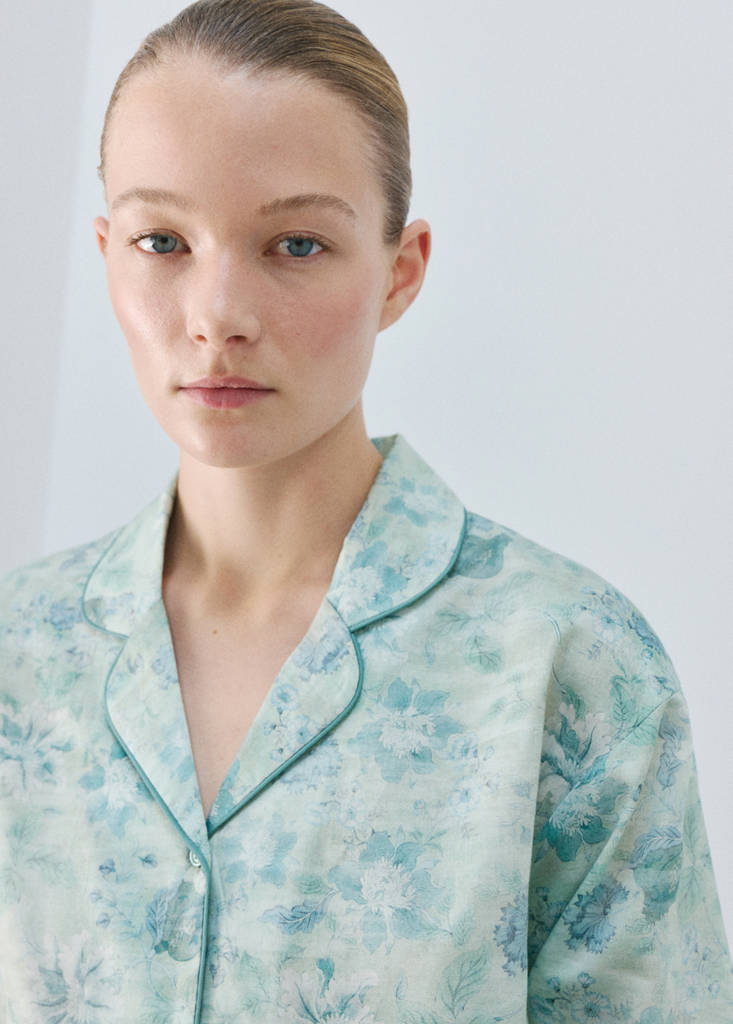 Printed piping pyjama top — Mint Green
