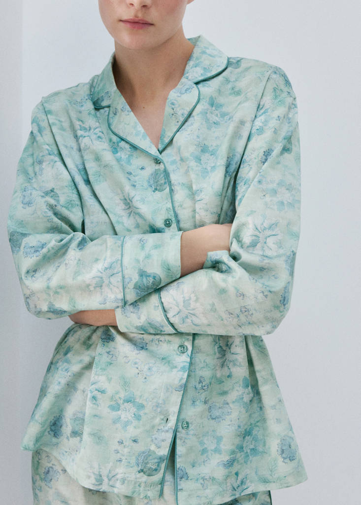Printed piping pyjama top — Mint Green