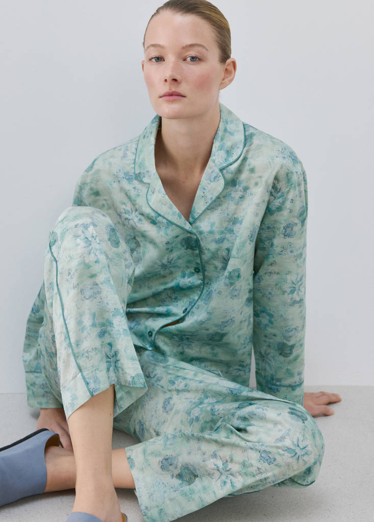 Printed piping pyjama top — Mint Green