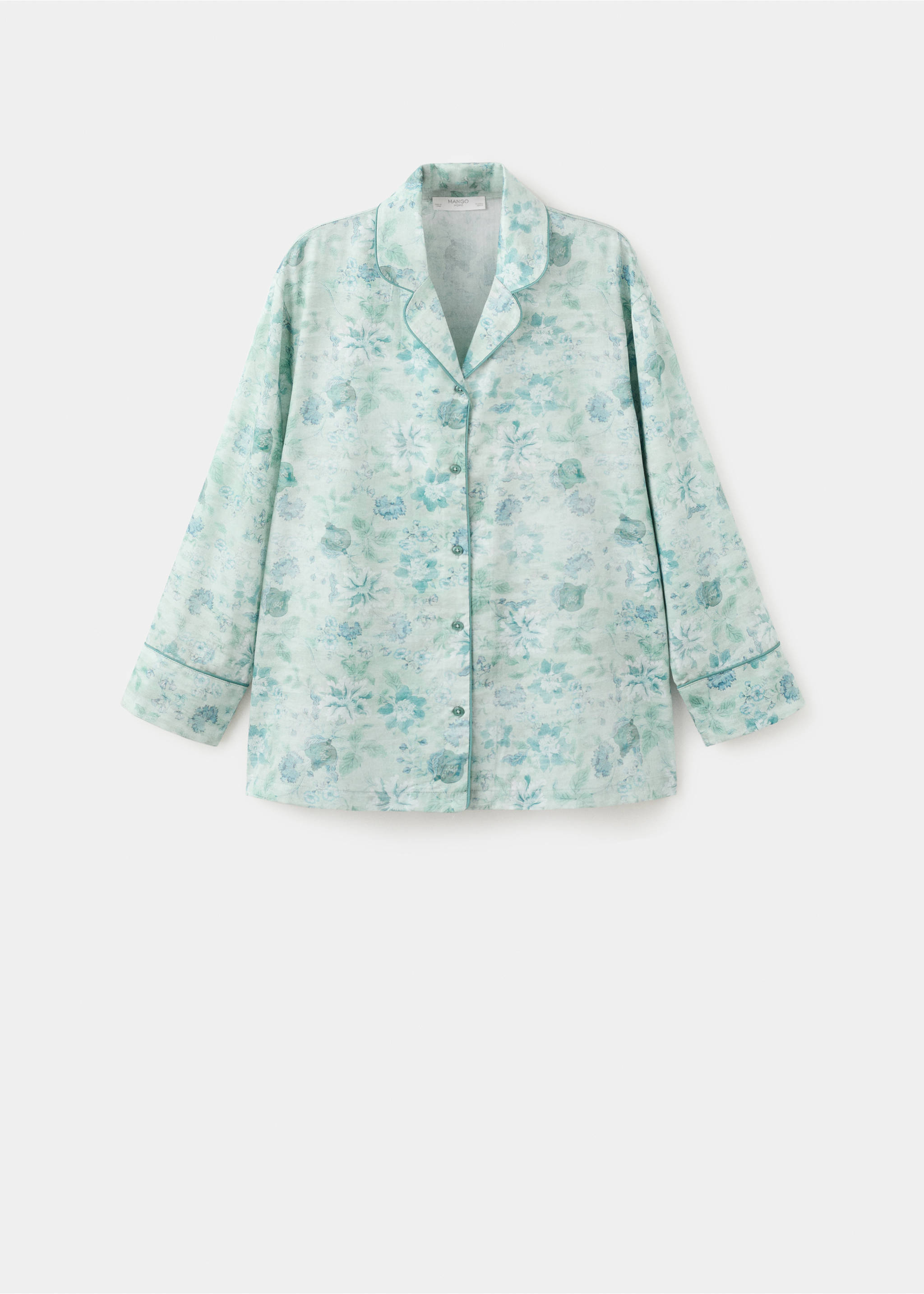 Pyjamasskjorta med pipingmönster - Artikel utan modell, Mintgrön. Ref: 27063321-00.