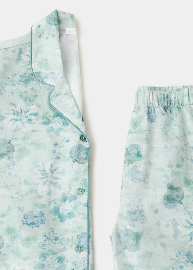 Printed piping pyjama top — Mint Green