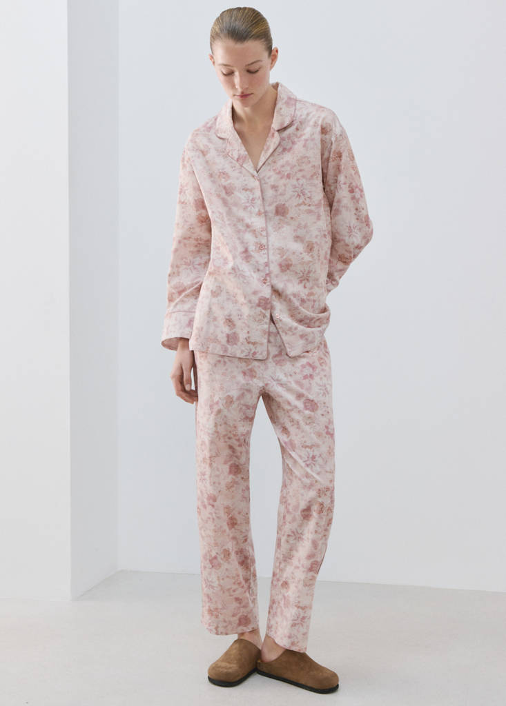 Printed piping pyjama top — Pink