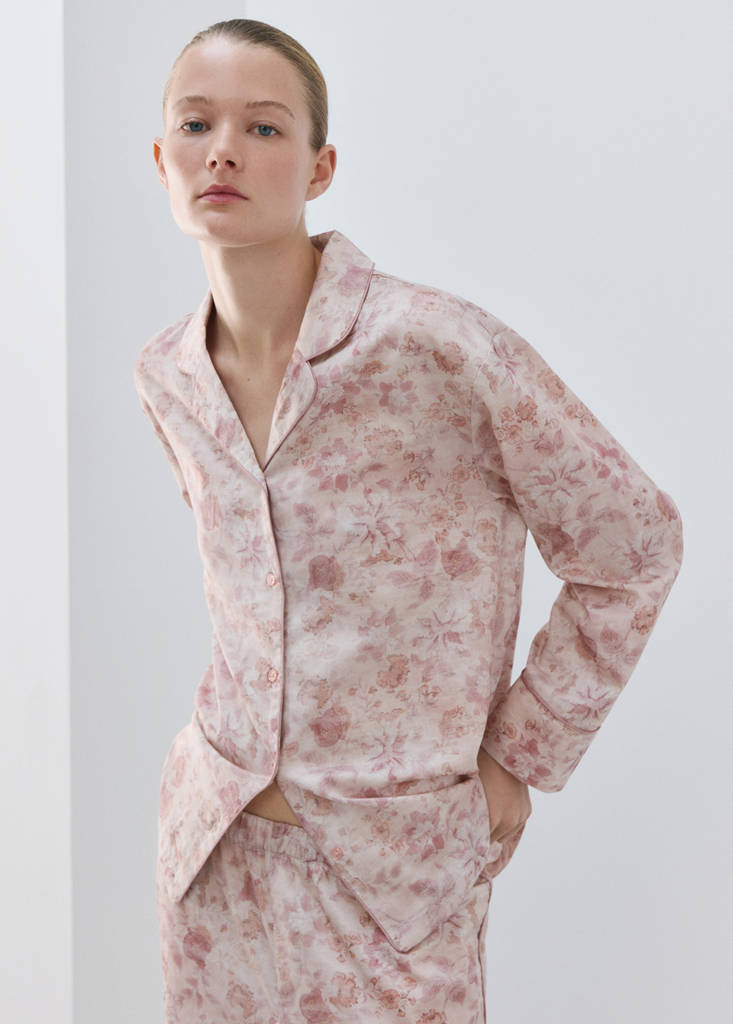 Printed piping pyjama top — Pink