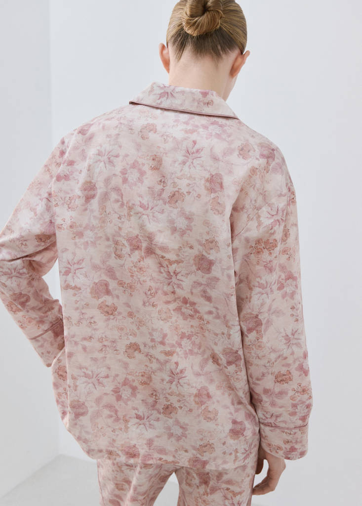 Printed piping pyjama top — Pink