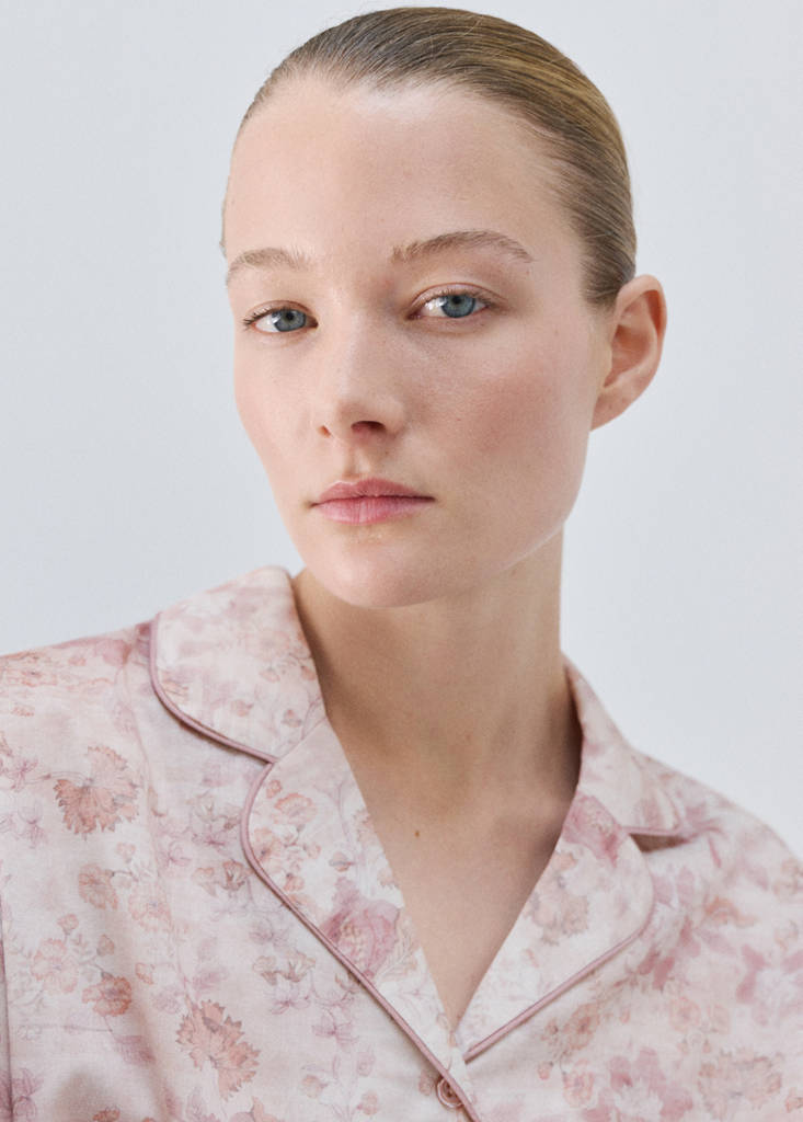Printed piping pyjama top — Pink