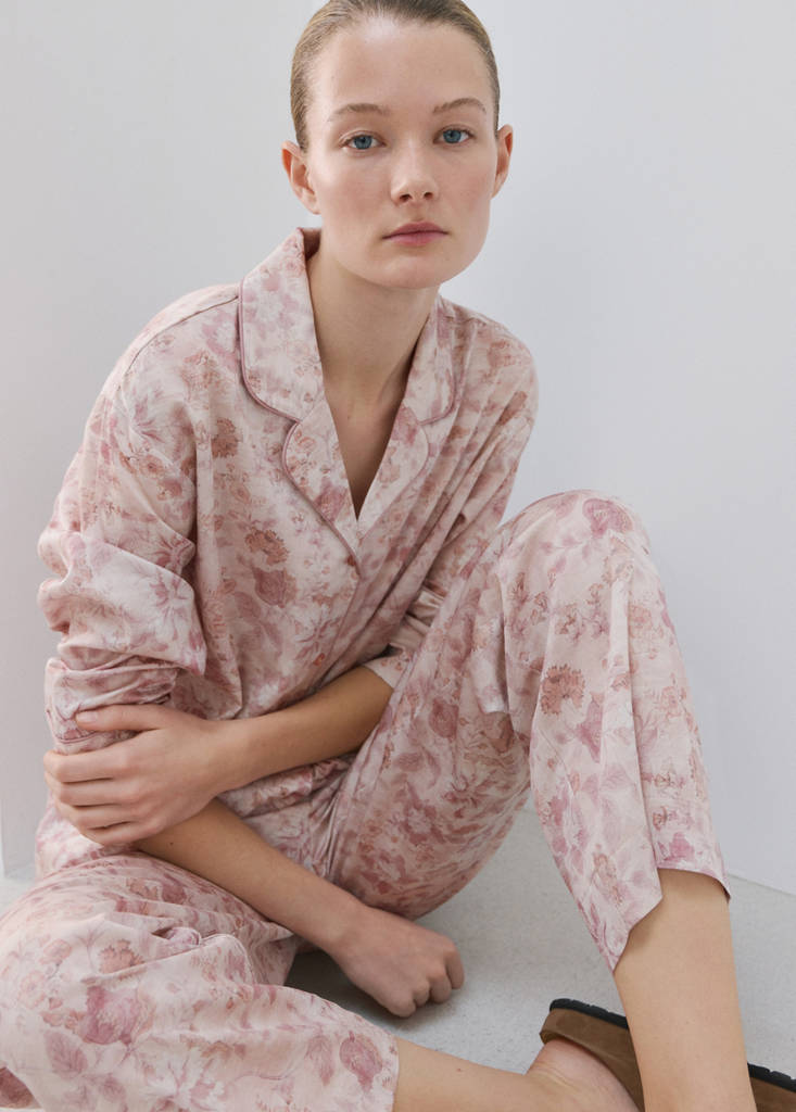 Printed piping pyjama top — Pink
