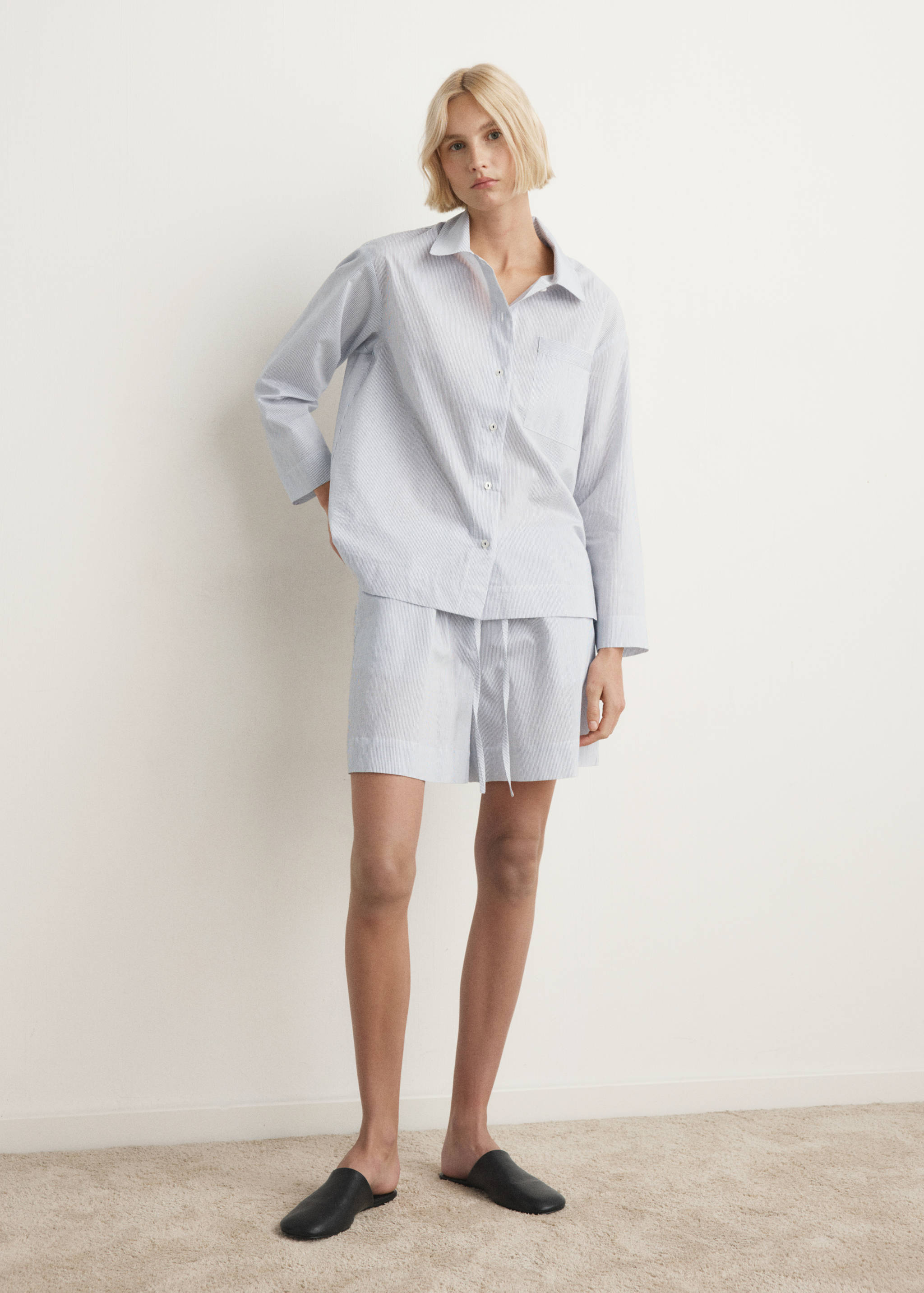 Cotton striped pyjama shorts - General plane