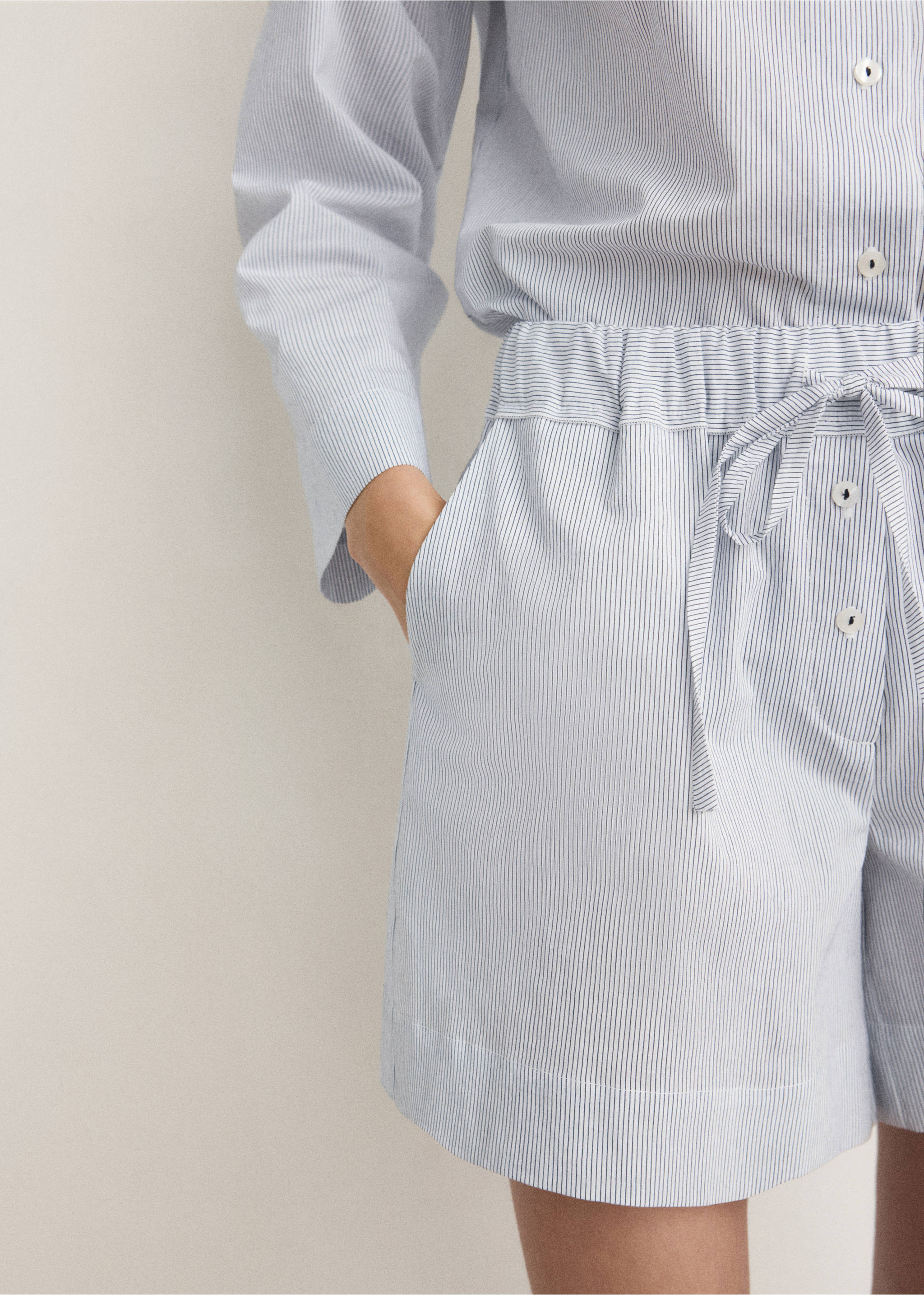 Cotton striped pyjama shorts - Medium plane, White. Ref: 27063322-00.